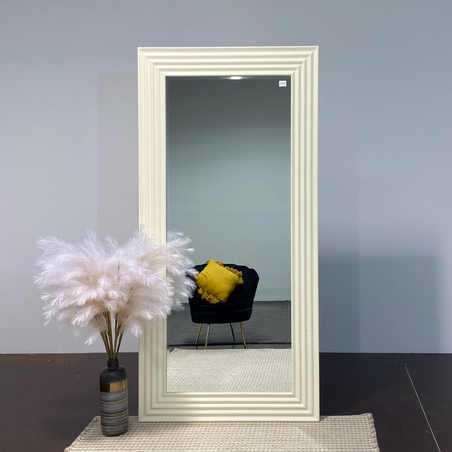 Lora White Concrete Ribbed Wall Mirror