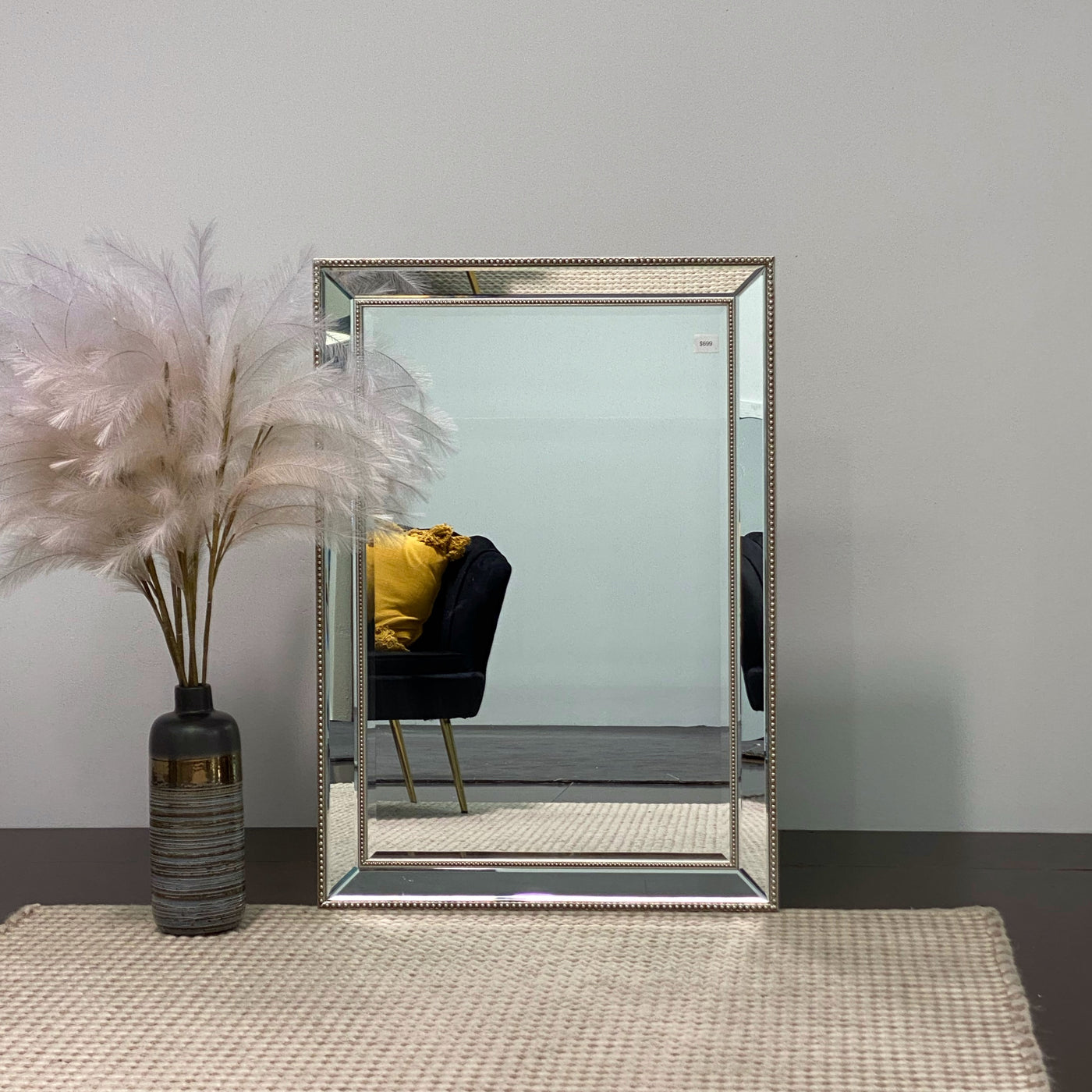 Sapphire Beaded Rectangle Large Mirror – Elegant Statement Wall Decor