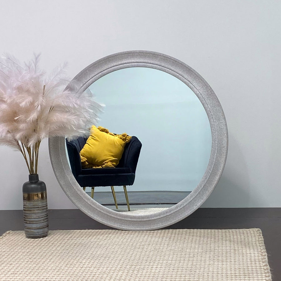 Miranda - Blue Marble Look Large Round Mirror – Modern Luxury Wall Statement