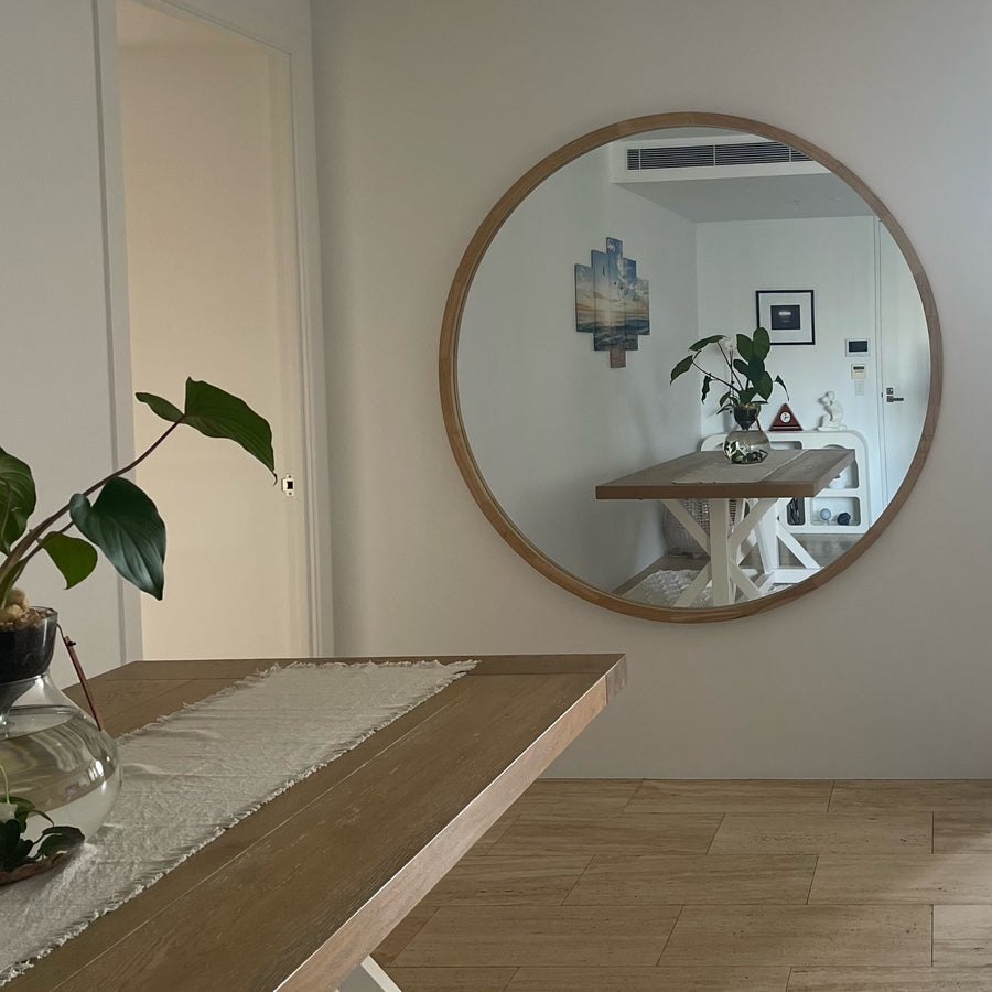 Round Timber Frame Large Wall Mirror 120cm & 150cm – Modern Oversized Wooden Mirror