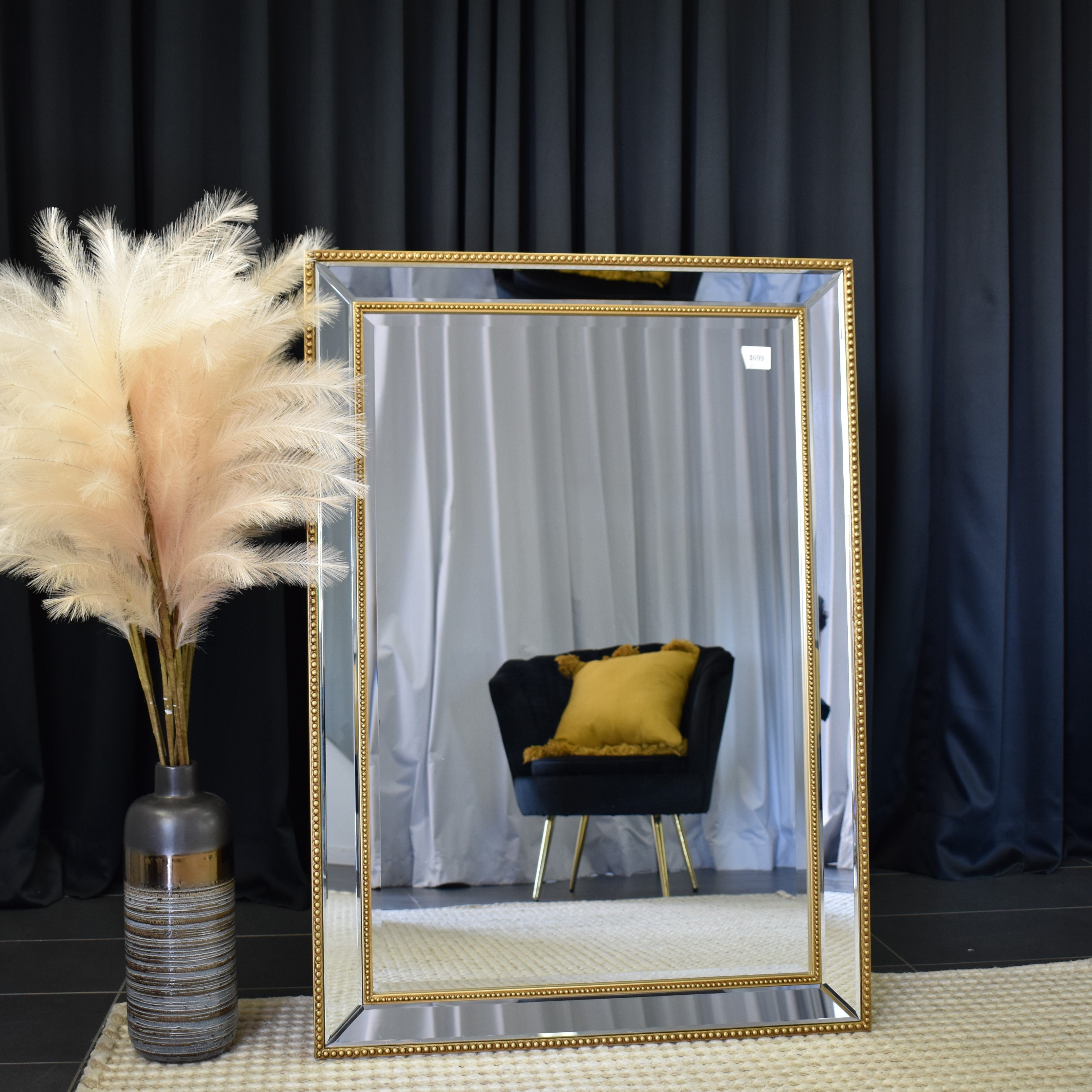 Sapphire Beaded Rectangle Large Mirror – Elegant Statement Wall Decor