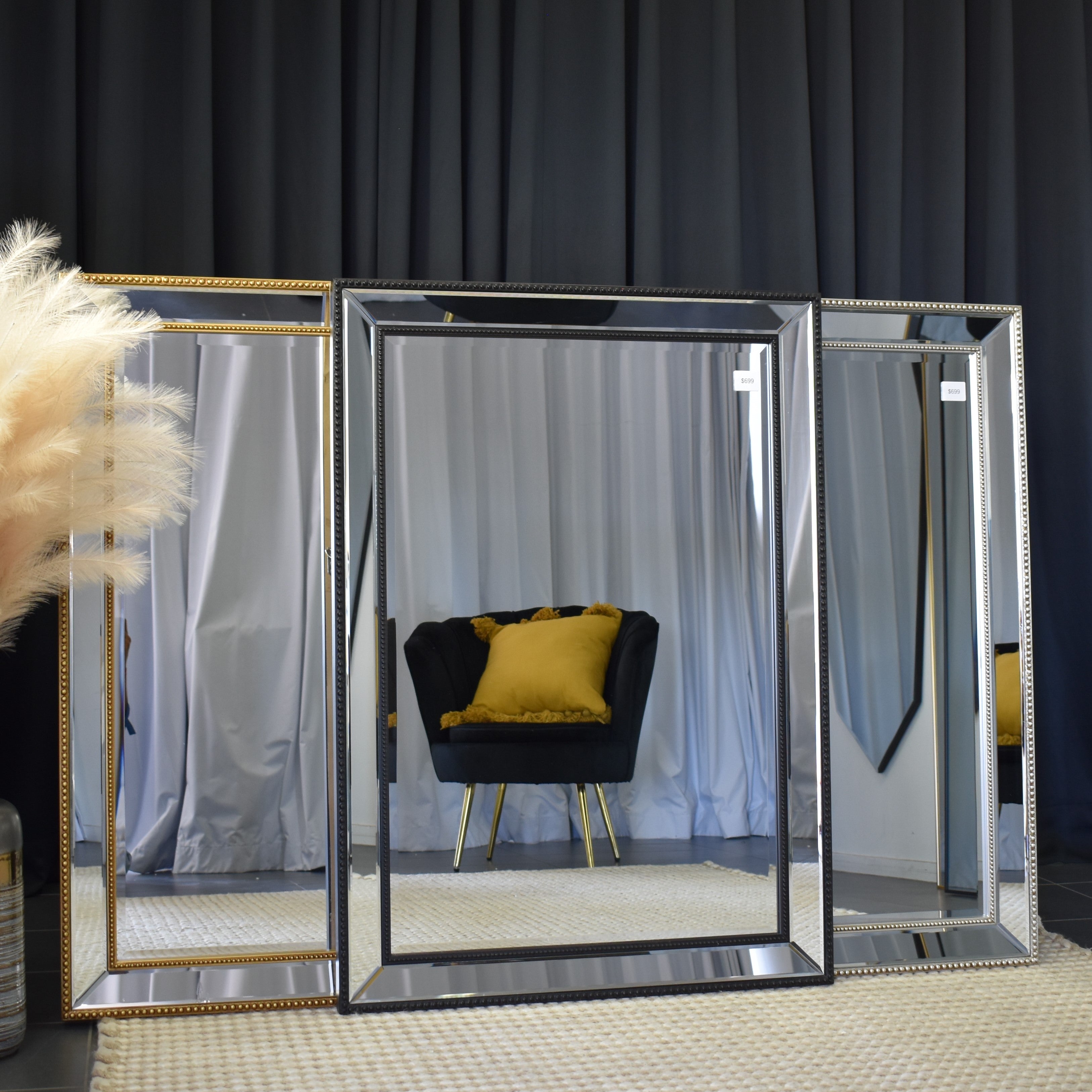 Sapphire Beaded Rectangle Large Mirror – Elegant Statement Wall Decor