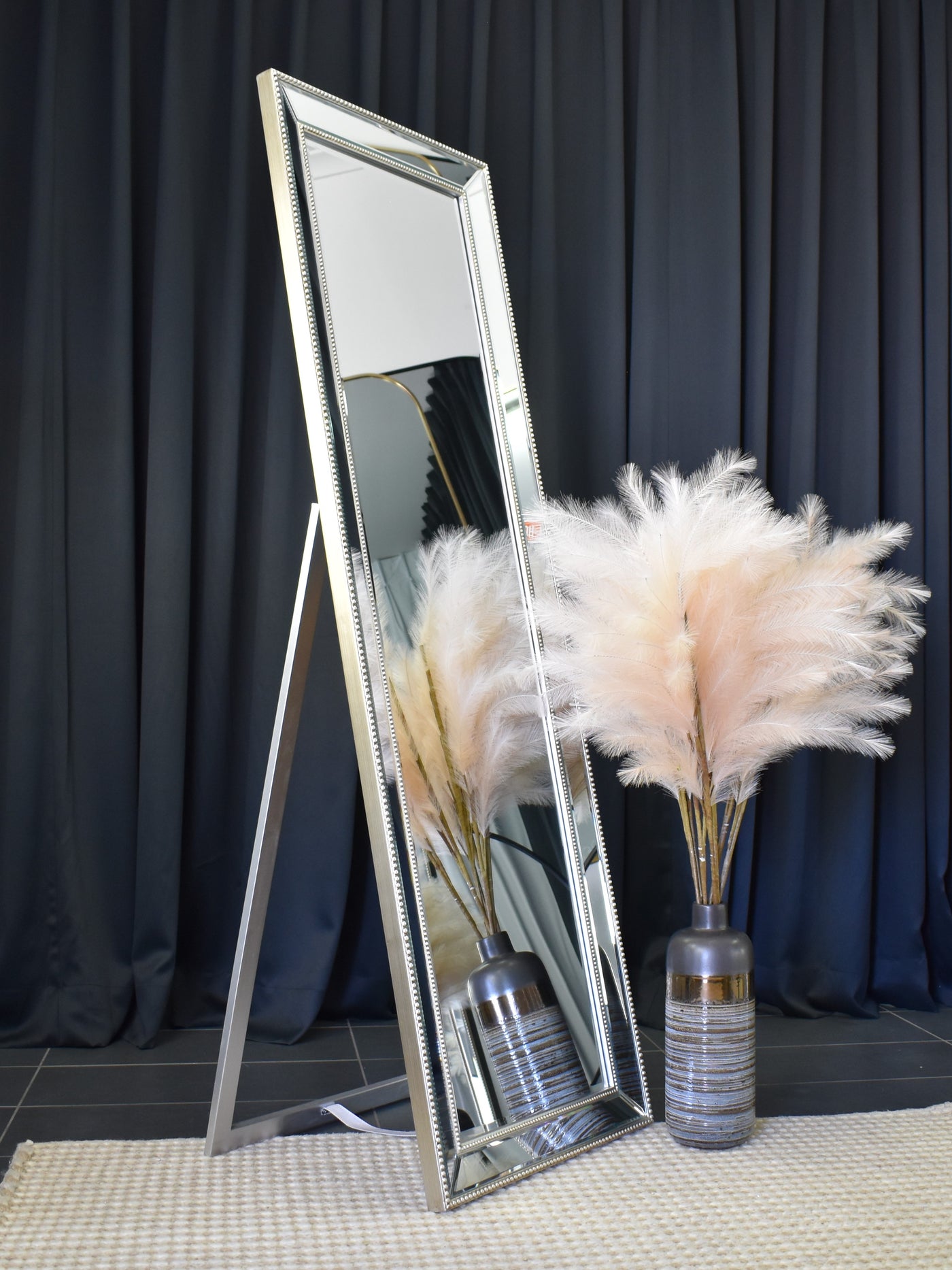 Sapphire Beaded Rectangle Large Mirror – Elegant Statement Wall Decor