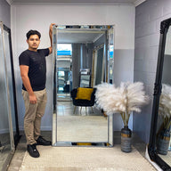 Sapphire Beaded Rectangle Large Mirror – Elegant Statement Wall Decor