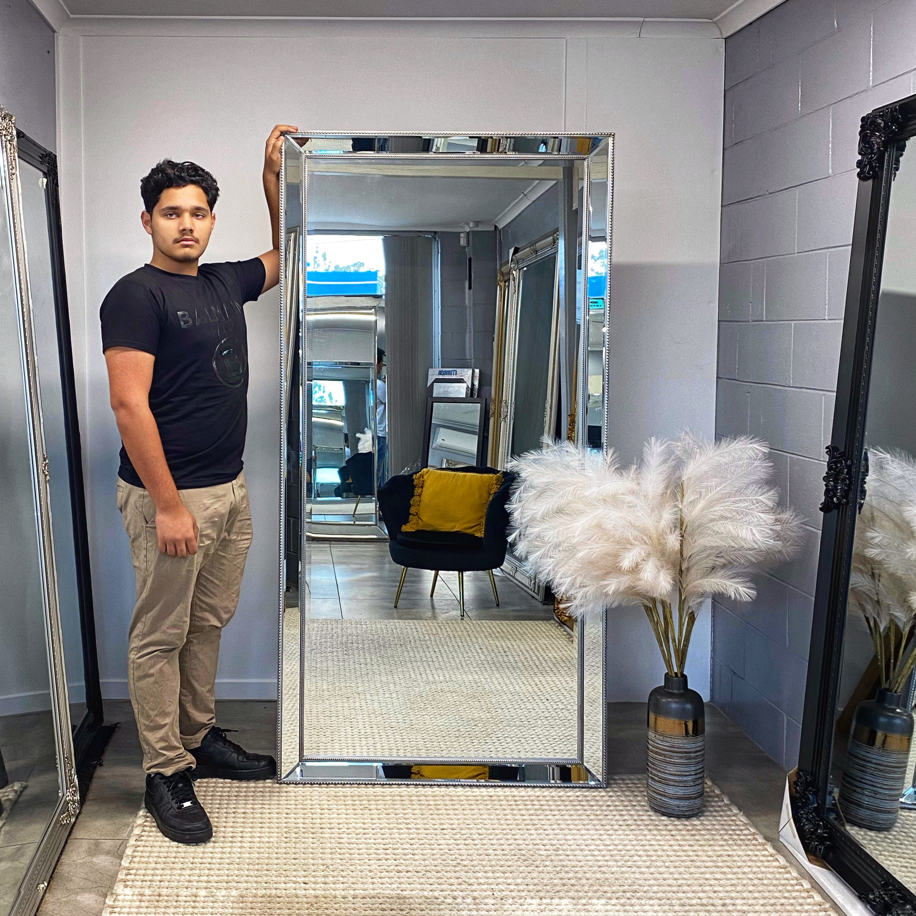 Sapphire Beaded Rectangle Large Mirror – Elegant Statement Wall Decor