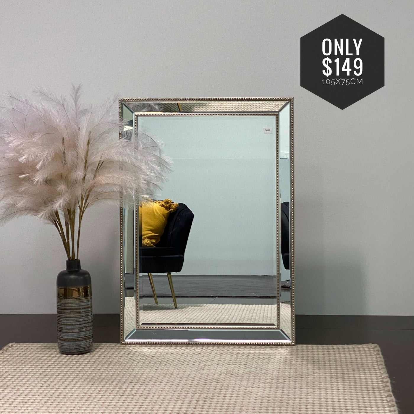 Sapphire Beaded Rectangle Large Mirror – Elegant Statement Wall Decor