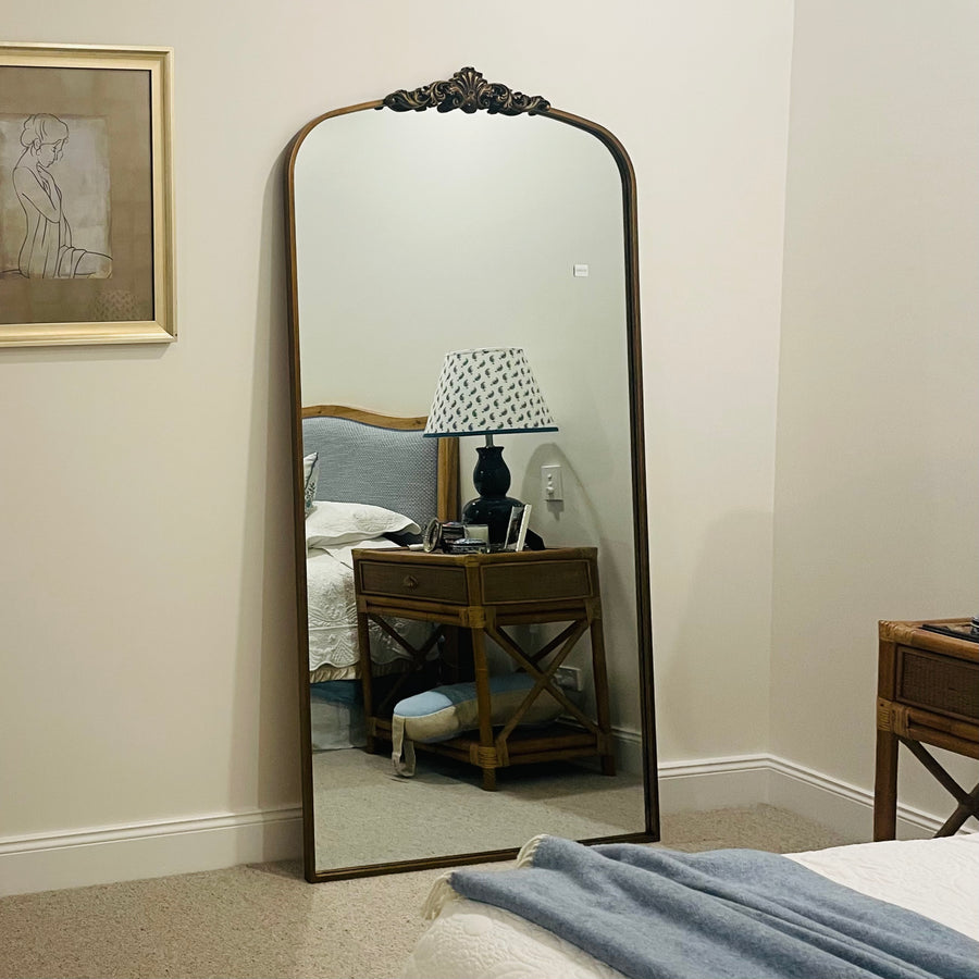Brushed Gold Antique Arch Large Mirror – Elegant Vintage Statement Piece