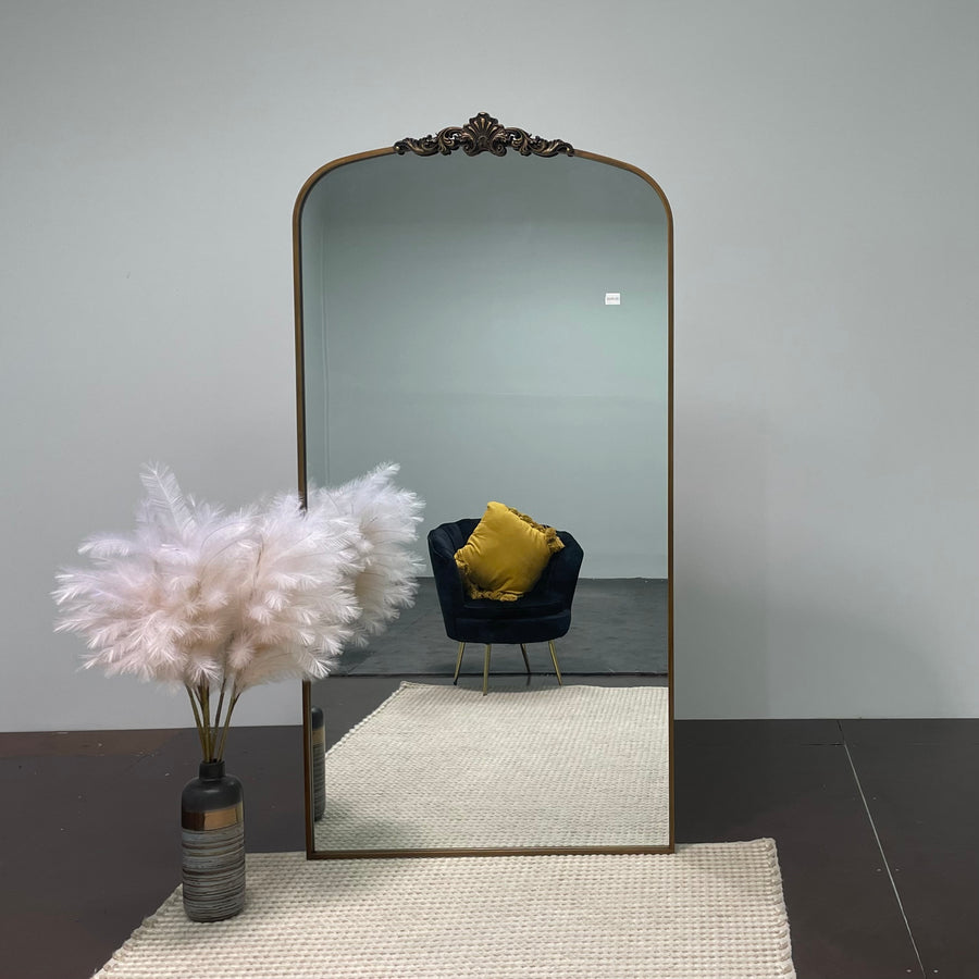 Brushed Gold Antique Arch Large Mirror – Elegant Vintage Statement Piece
