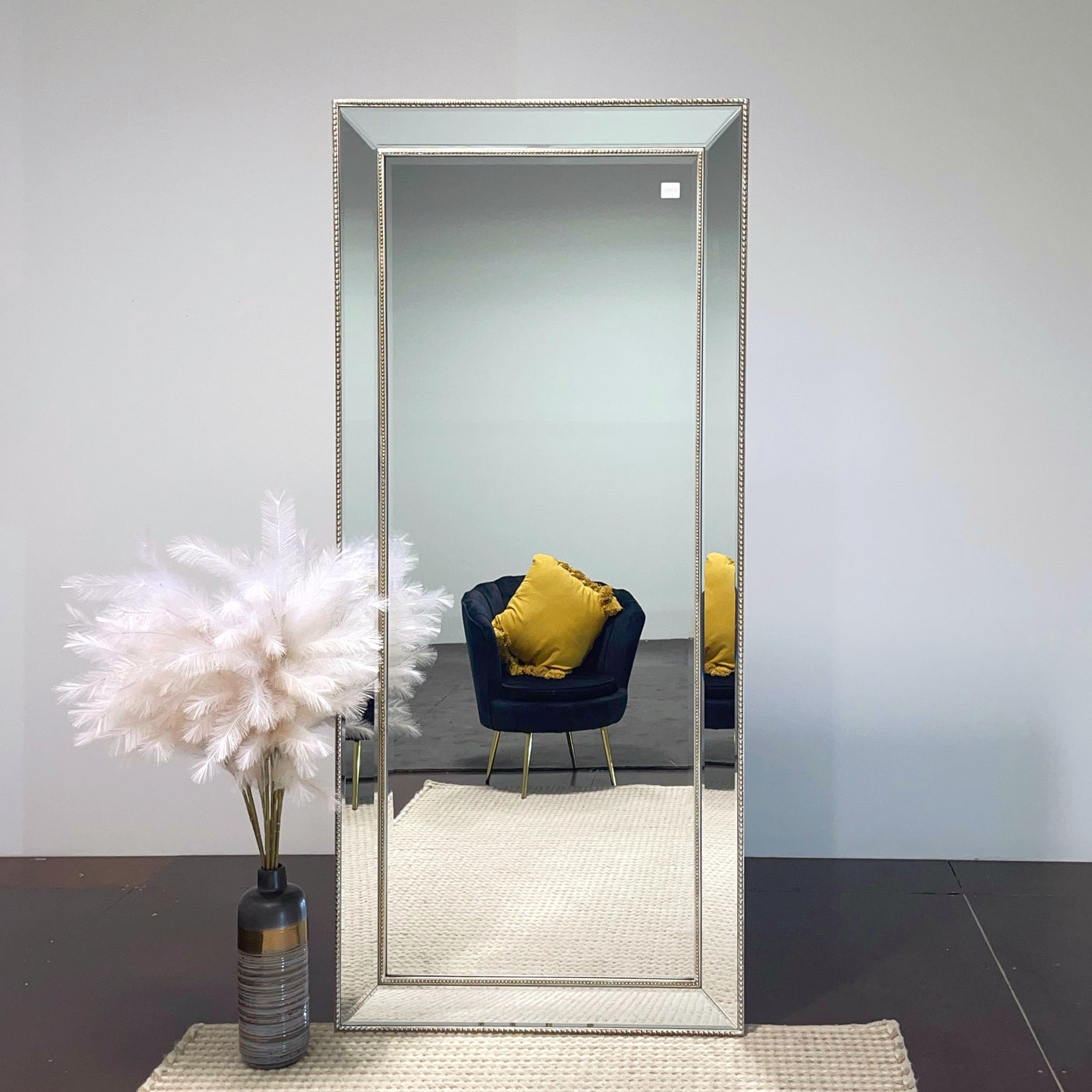 Sapphire Beaded Rectangle Large Mirror – Elegant Statement Wall Decor