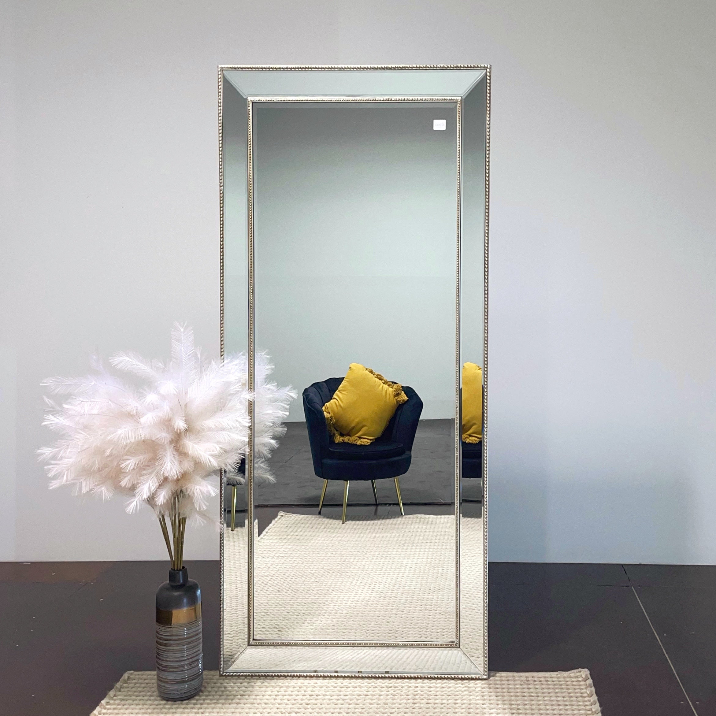 Sapphire Beaded Rectangle Large Mirror – Elegant Statement Wall Decor