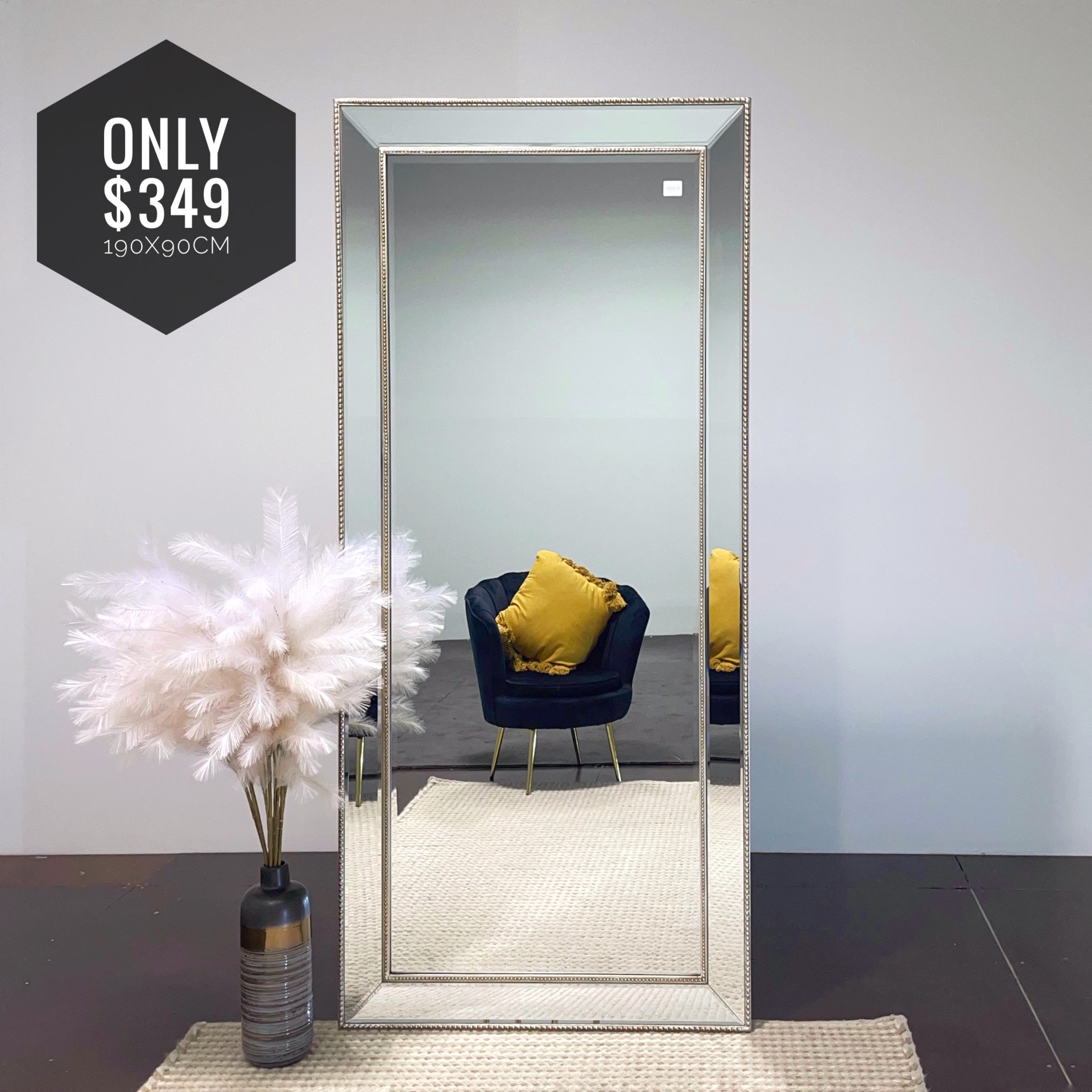 Sapphire Beaded Rectangle Large Mirror – Elegant Statement Wall Decor