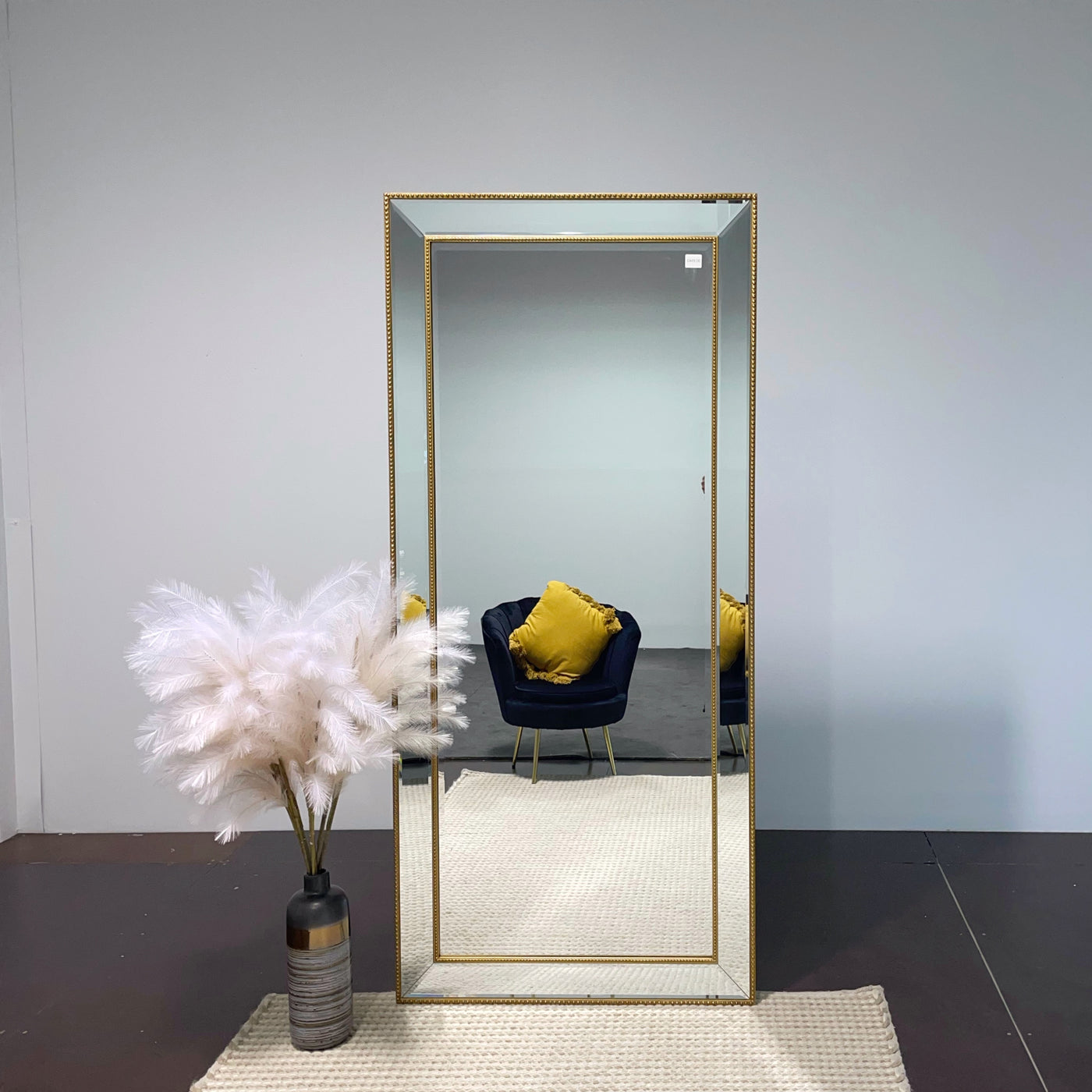 Sapphire Beaded Rectangle Large Mirror – Elegant Statement Wall Decor