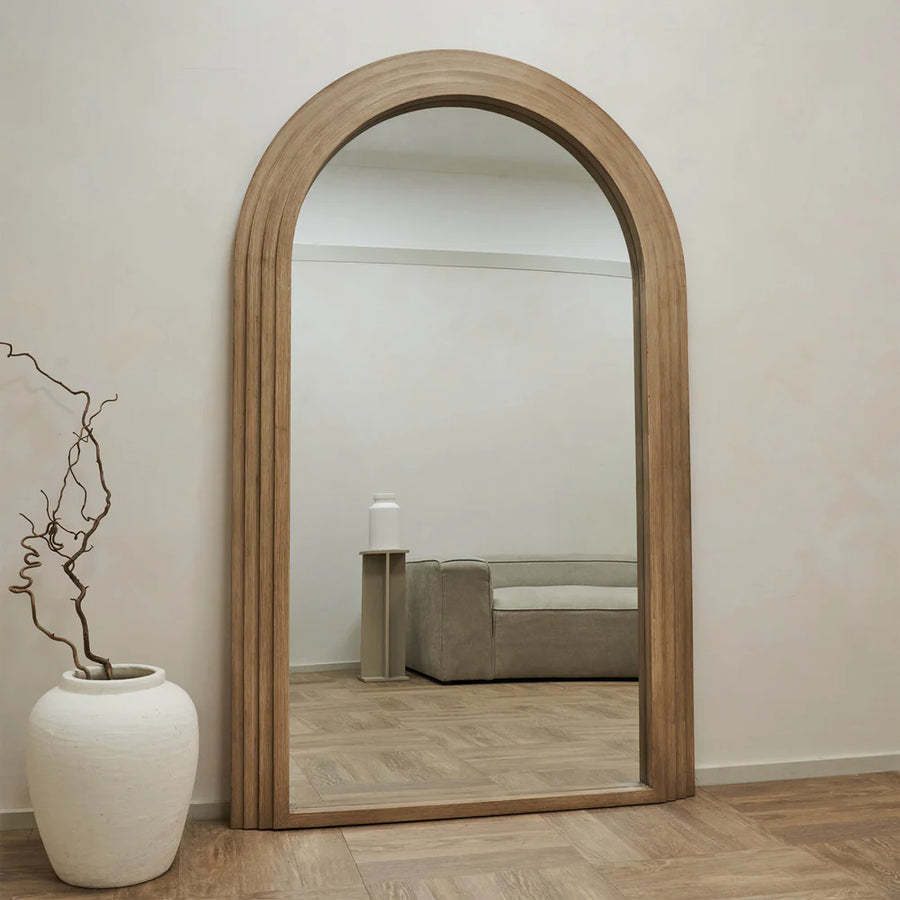 Caesar - Natural Wood Large Arch Mirror | Stepped Frame & Solid Wood Design