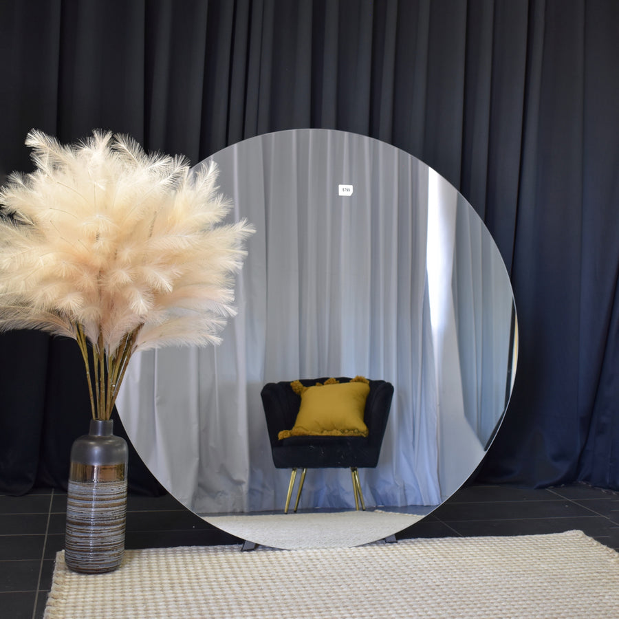 Large Frameless Round Mirror