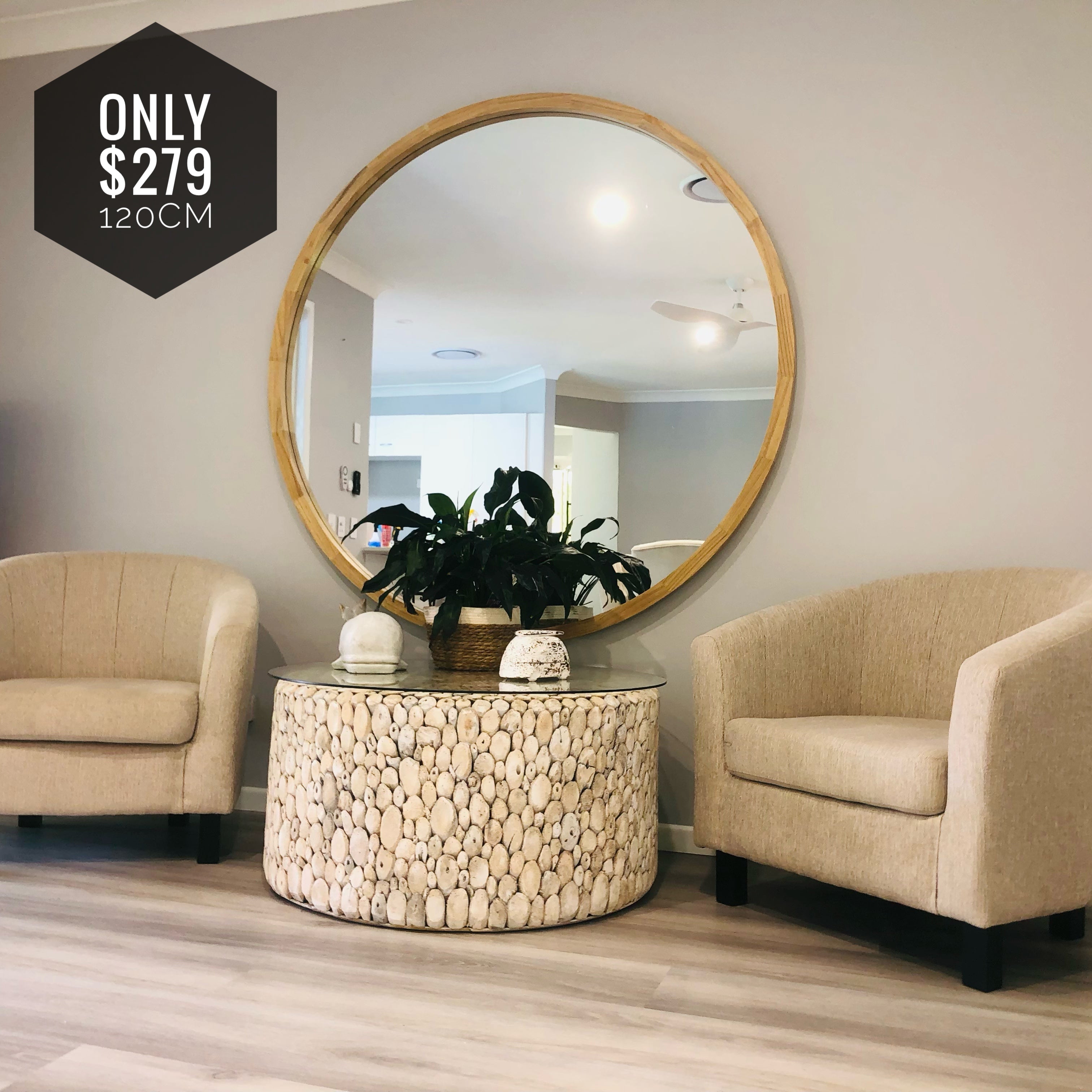 ORA The Wooden Beveled Round Large mirror