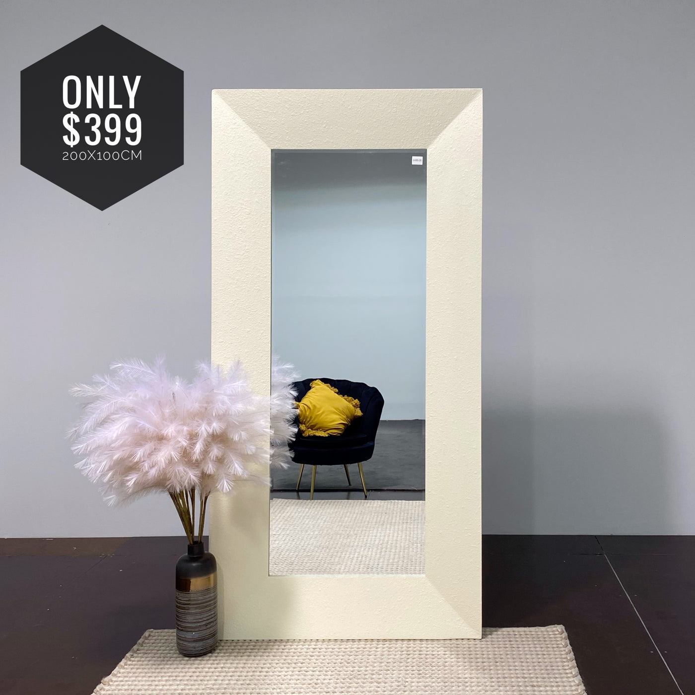 LILA concrete Look Large Mirror size 200x100cm