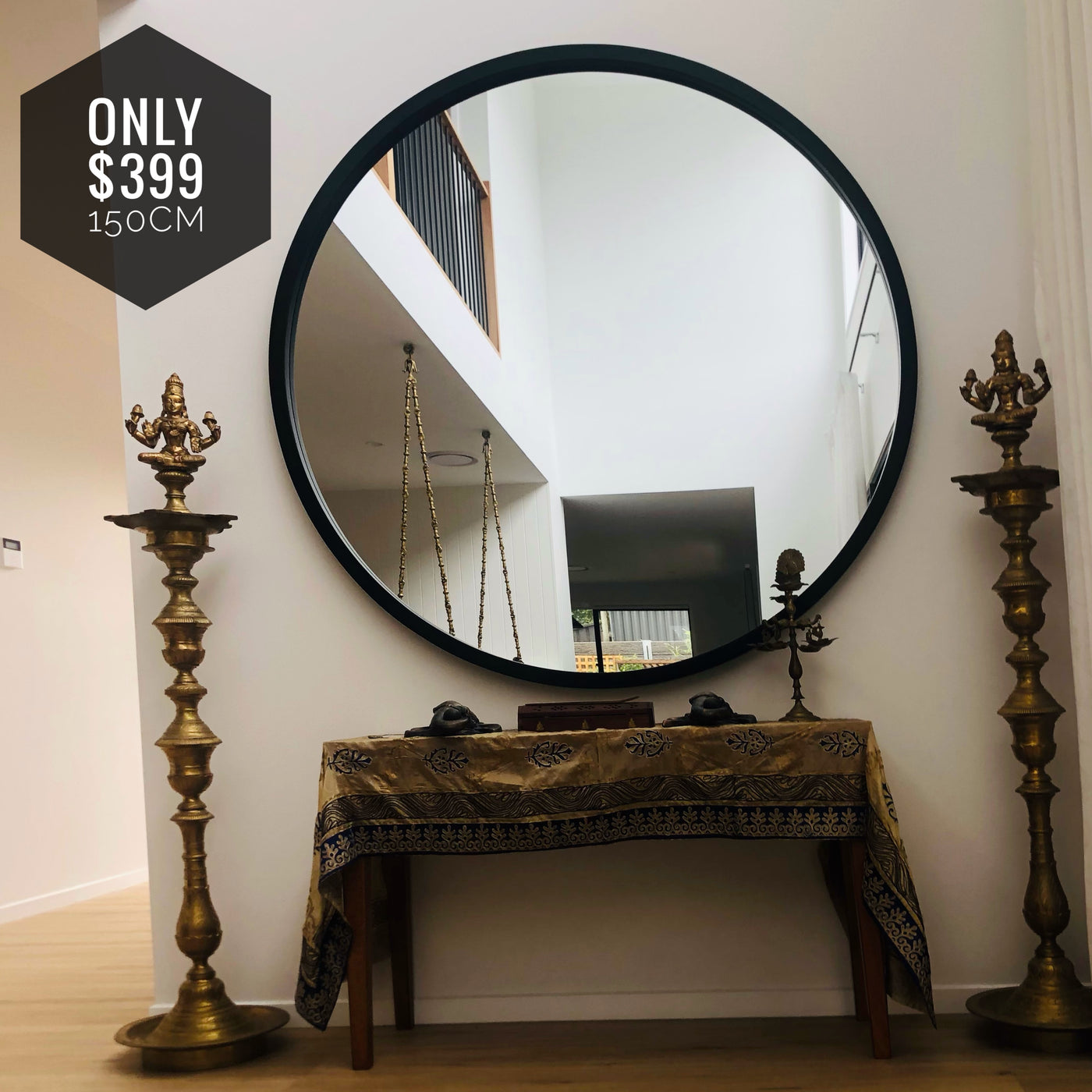 ORA The Wooden Beveled Round Large mirror