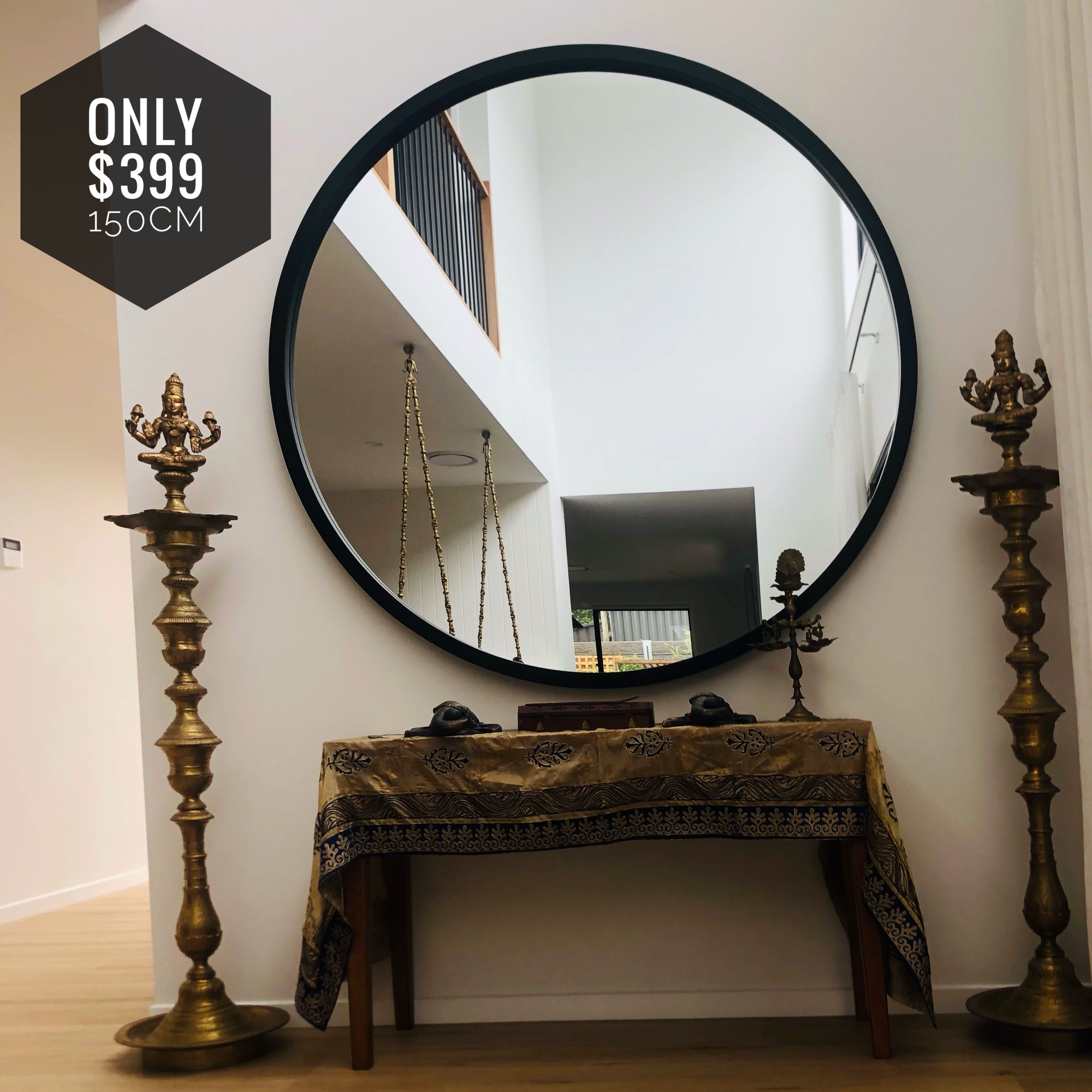 ORA The Wooden Beveled Round Large mirror