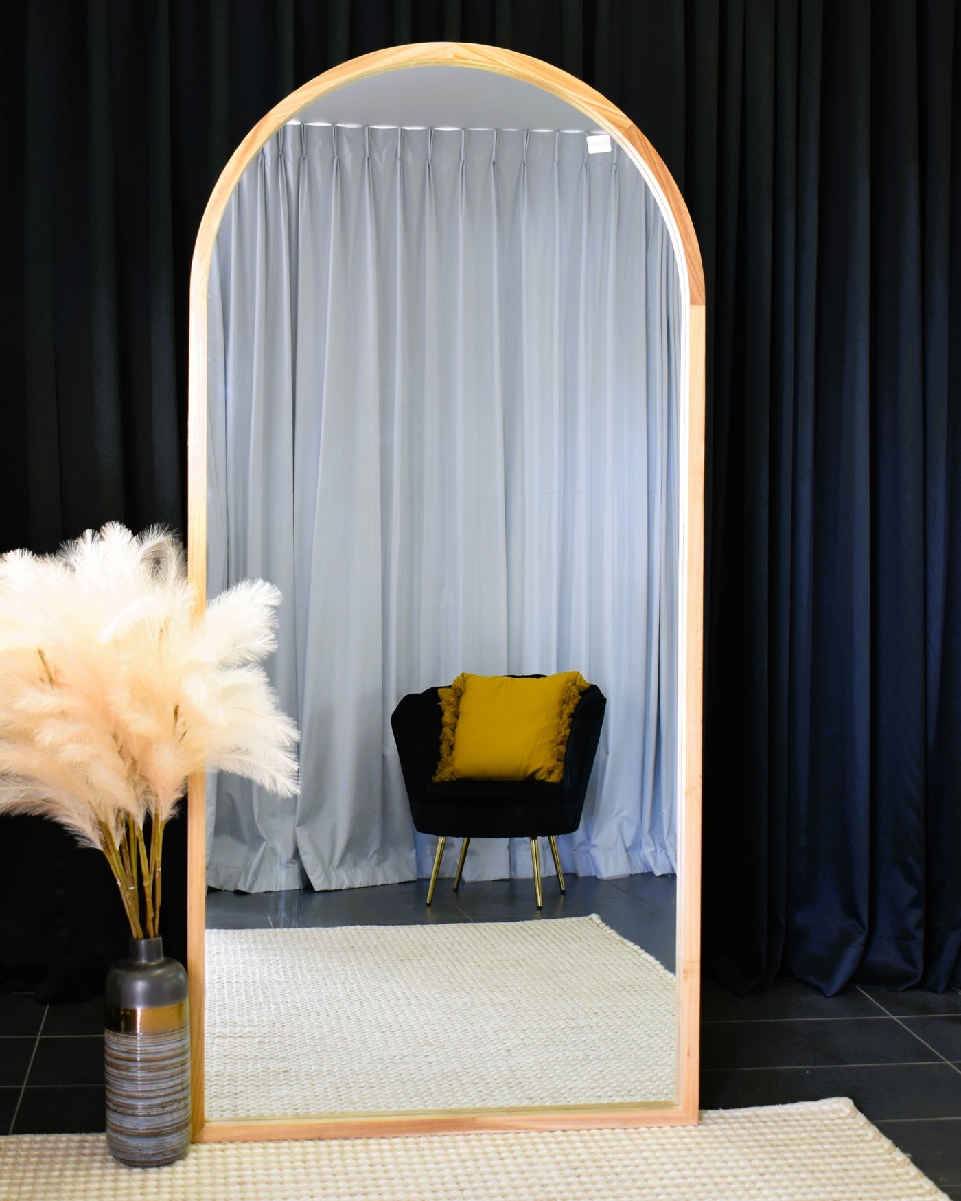 Wood Arch Large TAMARA  Mirror Black White Natural