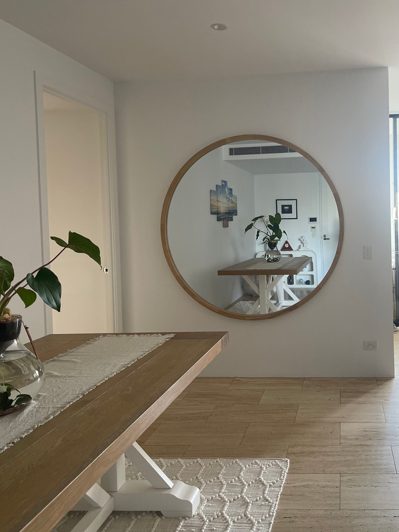 ORA The Wooden Beveled Round Large mirror