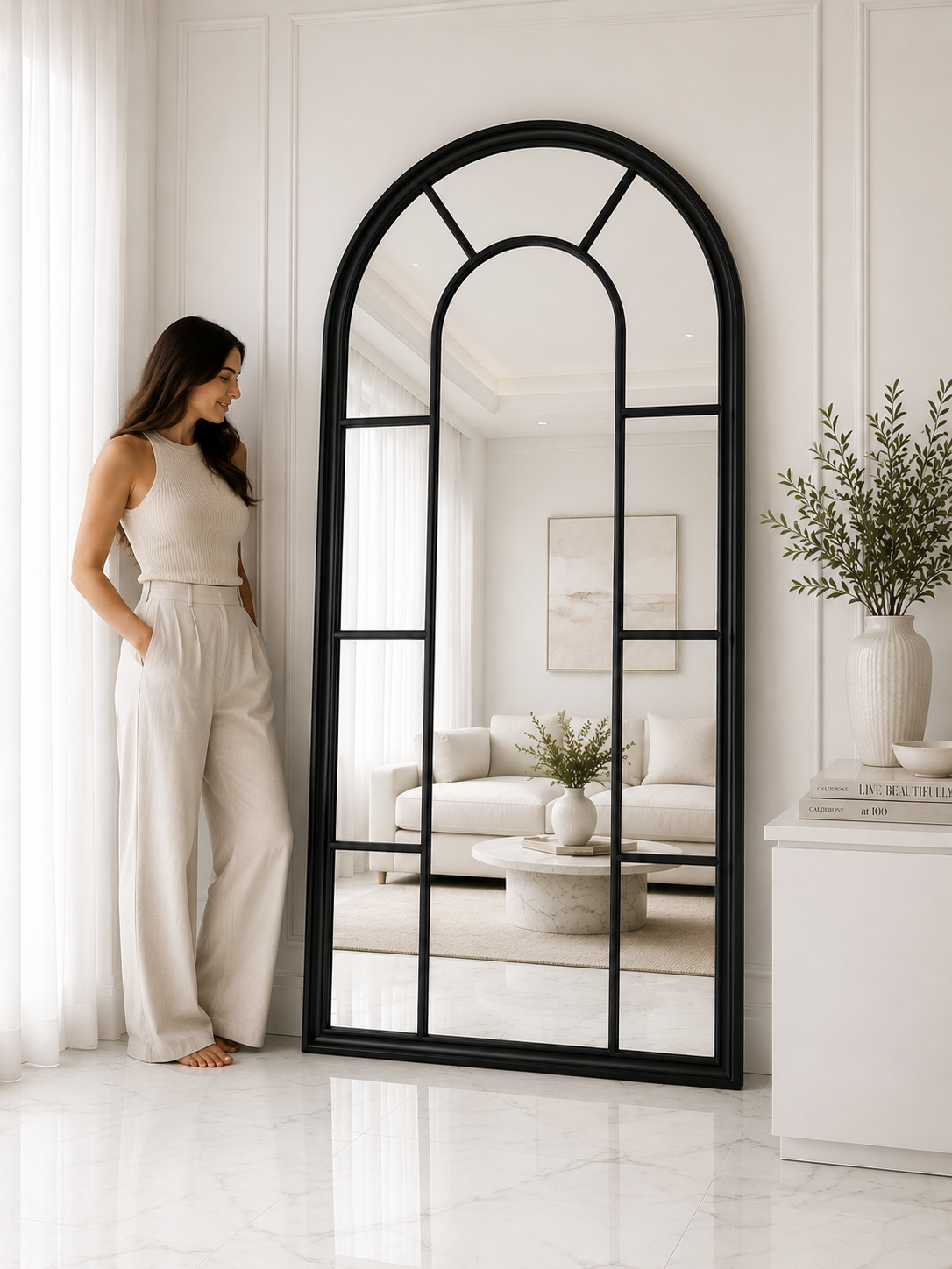The Lumière Arch Mirror | Large Modern Window Style Wood Mirror