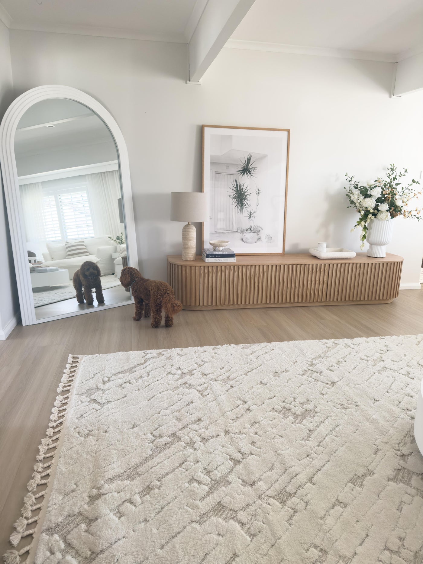 CIARA Large White Concrete Arch Mirror | Oversized Arched Wall Mirror