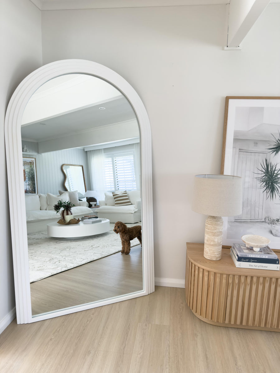 CIARA Large White Concrete Arch Mirror | Oversized Arched Wall Mirror