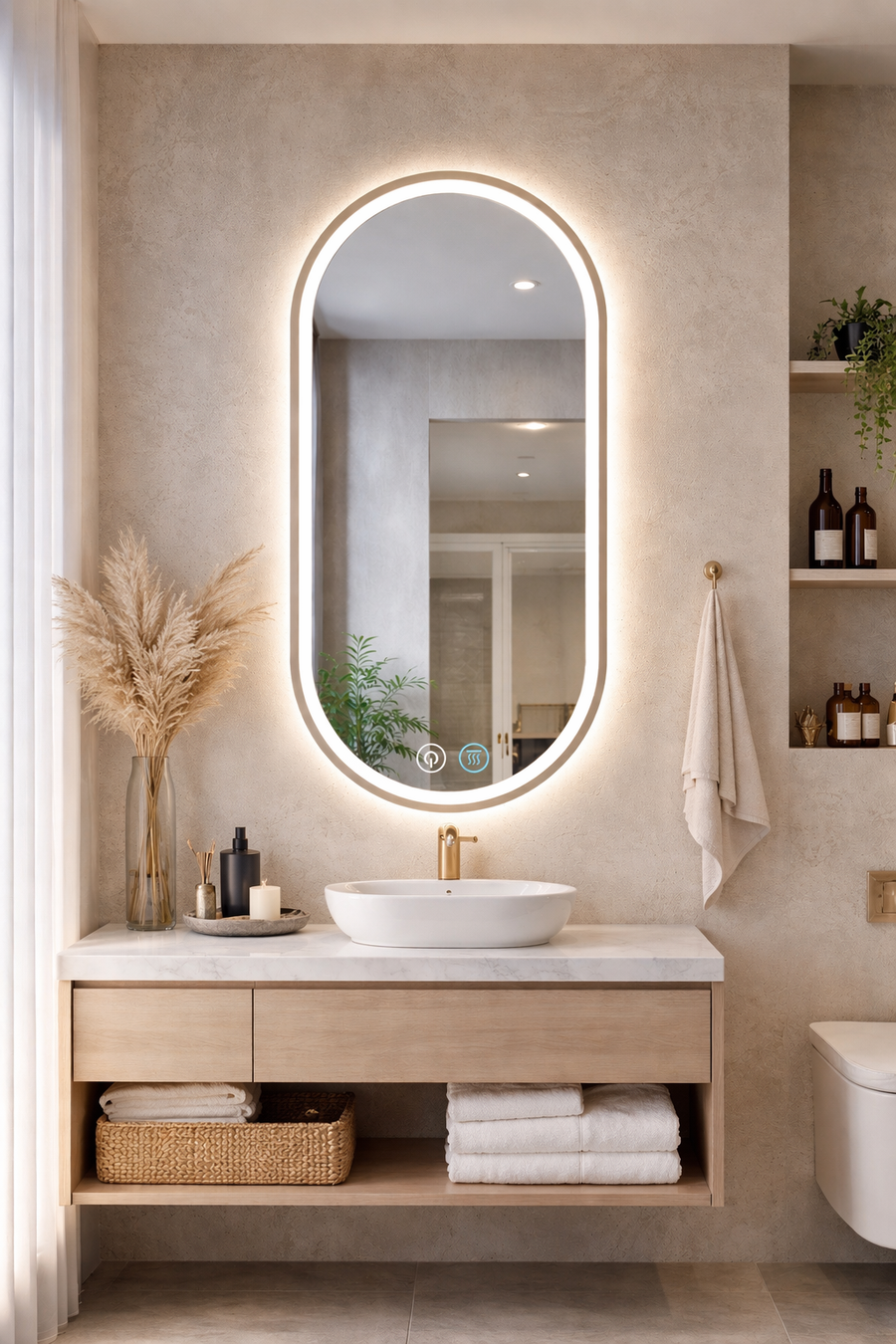 Glowa Oval Mirror 120x60cm Matt Gold