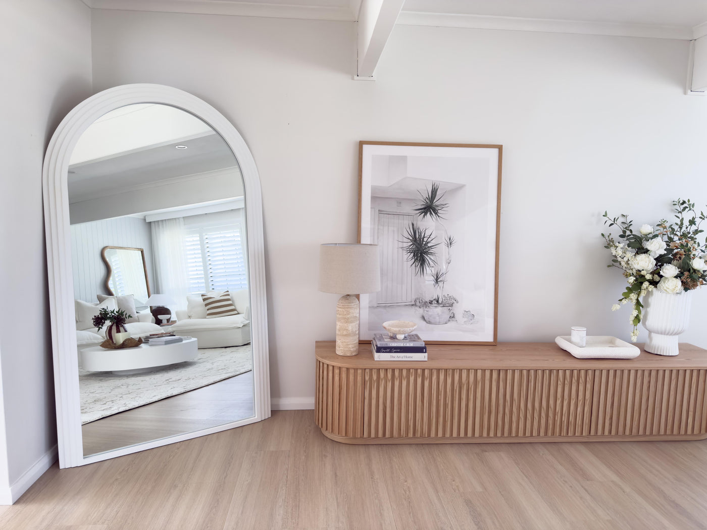 CIARA Large White Concrete Arch Mirror | Oversized Arched Wall Mirror