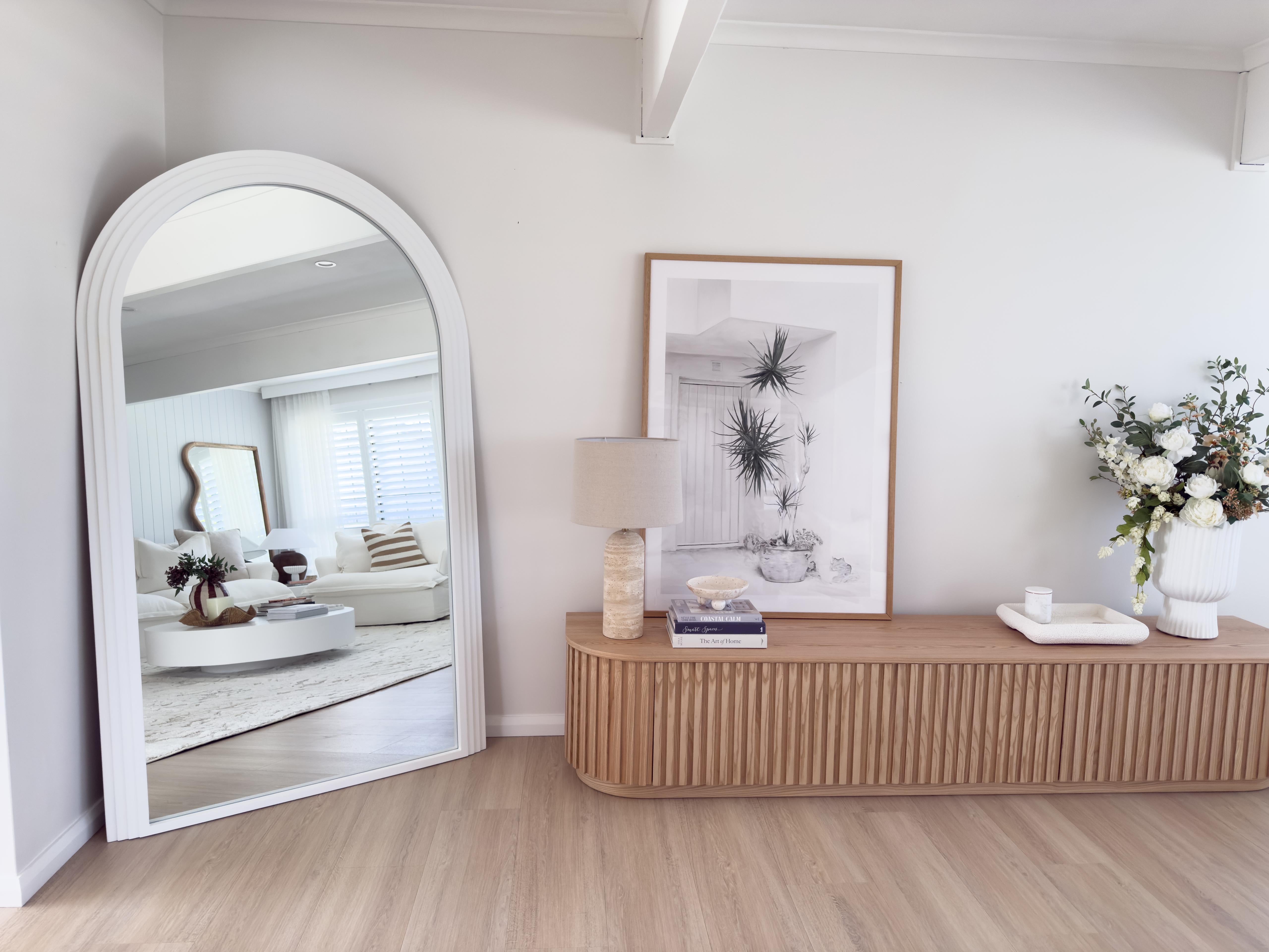 CIARA Large White Concrete Arch Mirror | Oversized Arched Wall Mirror