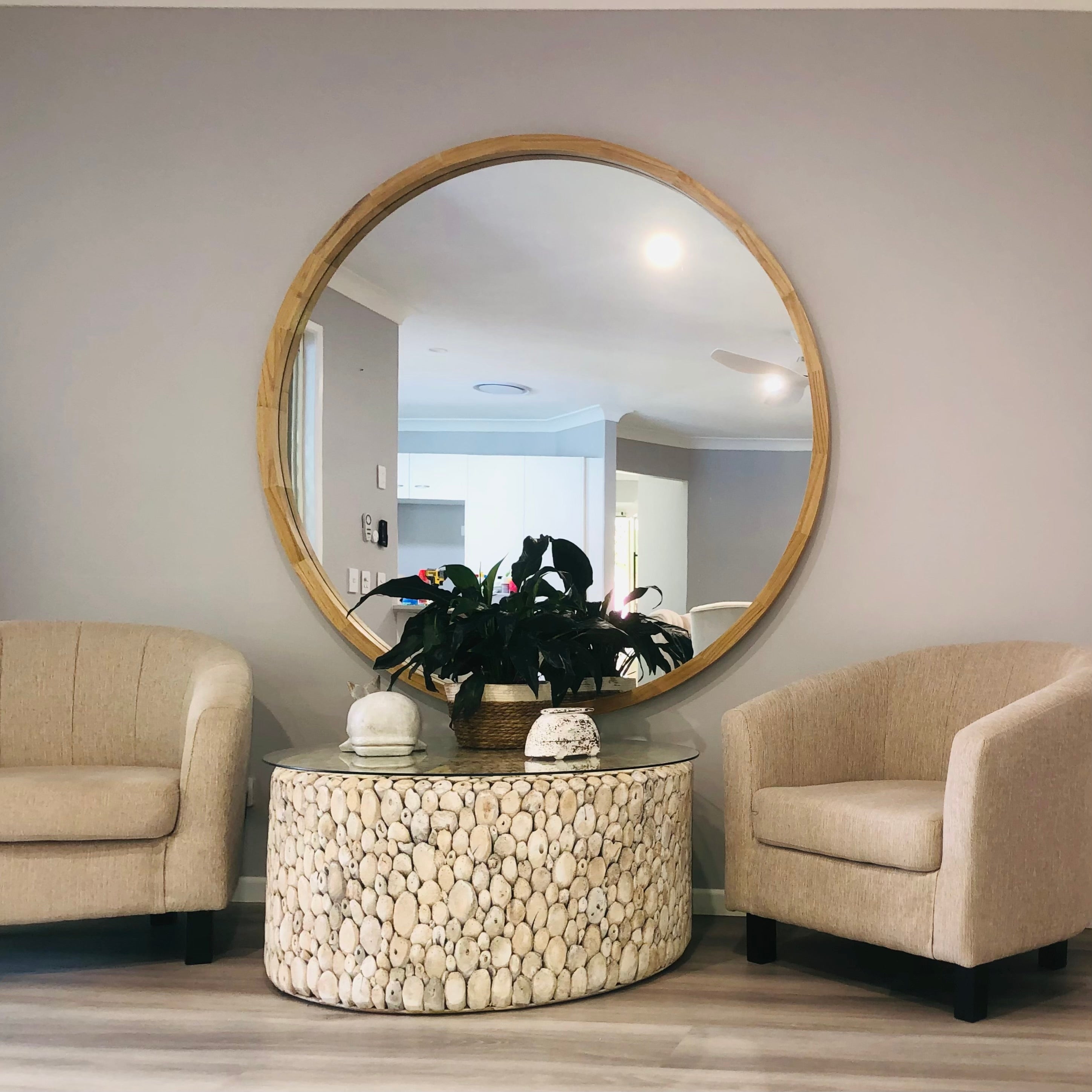 ORA The Wooden Beveled Round Large mirror