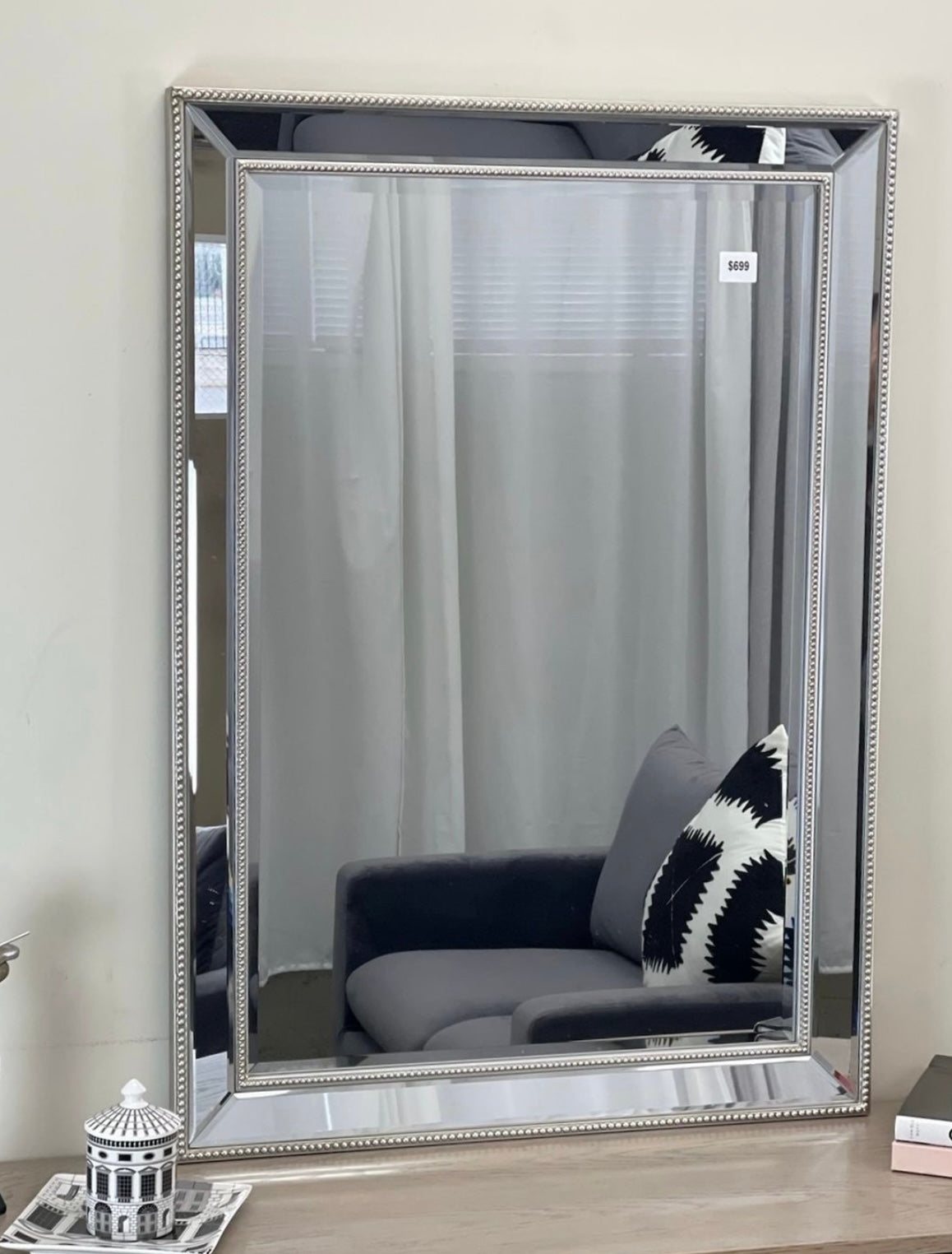 Sapphire Beaded Rectangle Large Mirror – Elegant Statement Wall Decor