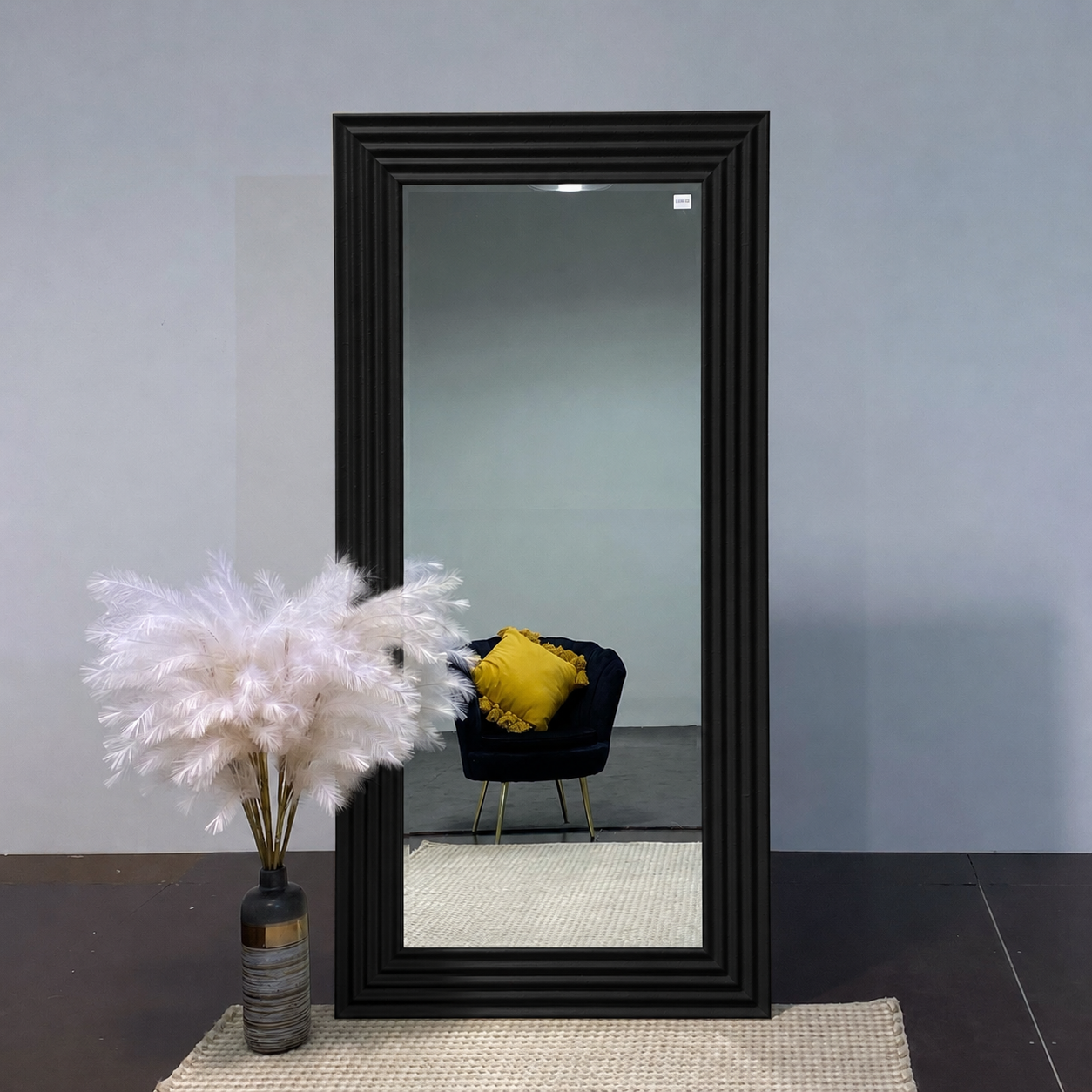 LORA White Concrete Ribbed Wall Mirror