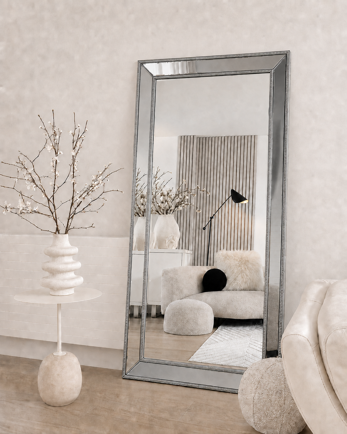 Sapphire Beaded Rectangle Large Mirror – Elegant Statement Wall Decor