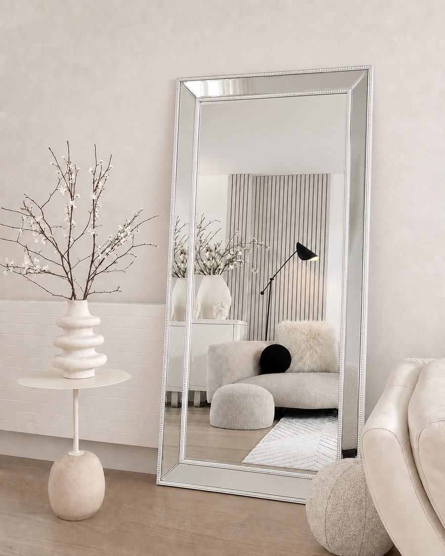 Sapphire Beaded Rectangle Large Mirror – Elegant Statement Wall Decor