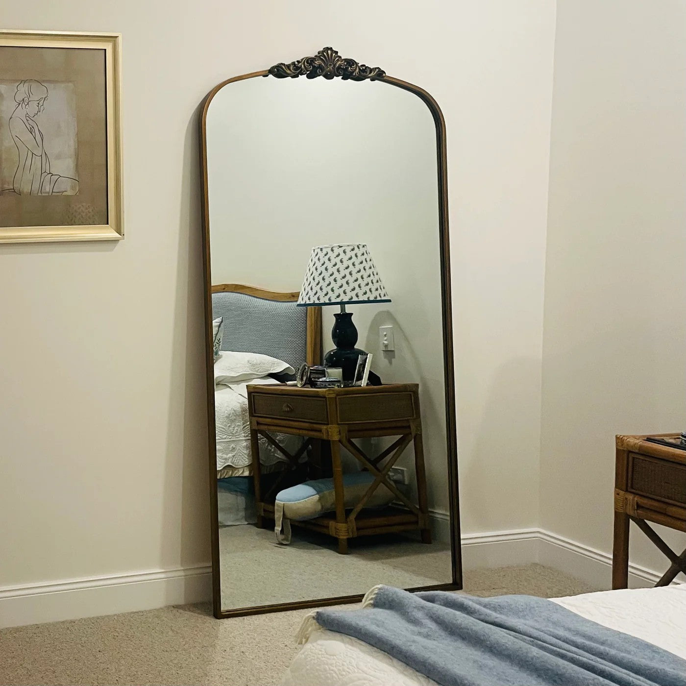 Brushed Gold Antique Arch Large Mirror – Elegant Vintage Statement Piece