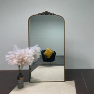 Brushed Gold Antique Arch Large Mirror – Elegant Vintage Statement Piece