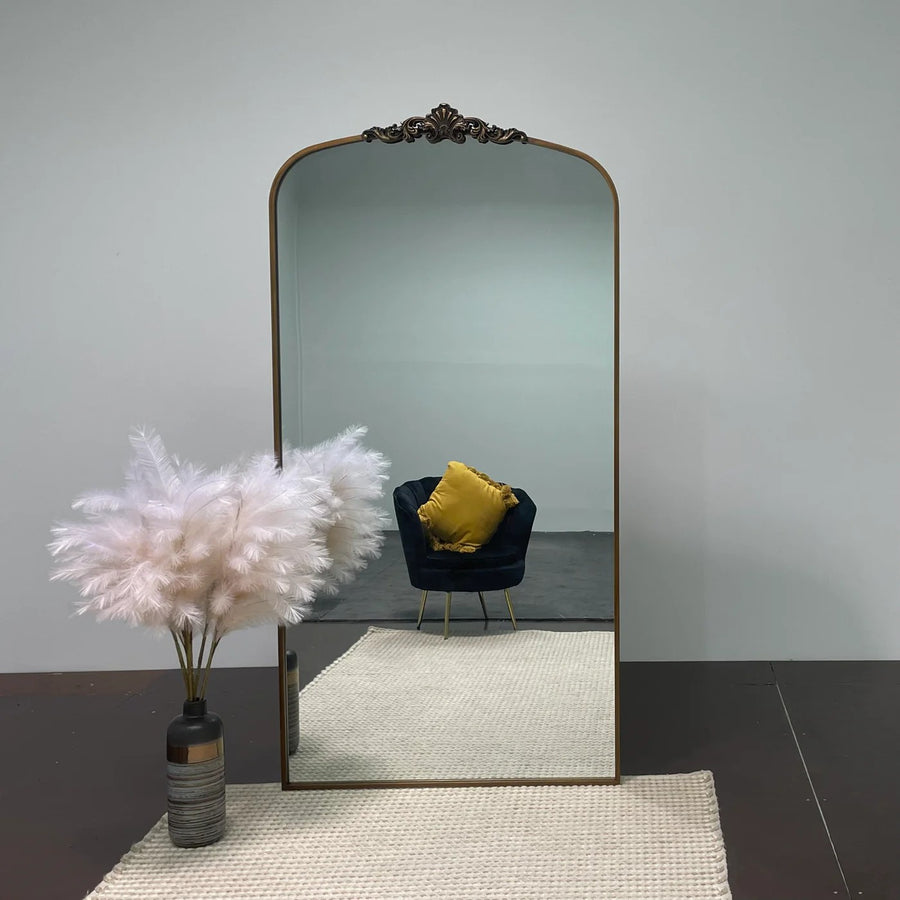 Brushed Gold Antique Arch Large Mirror – Elegant Vintage Statement Piece
