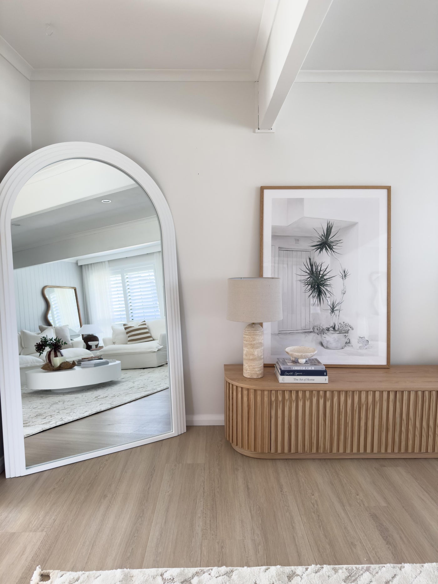 CIARA Large White Concrete Arch Mirror | Oversized Arched Wall Mirror