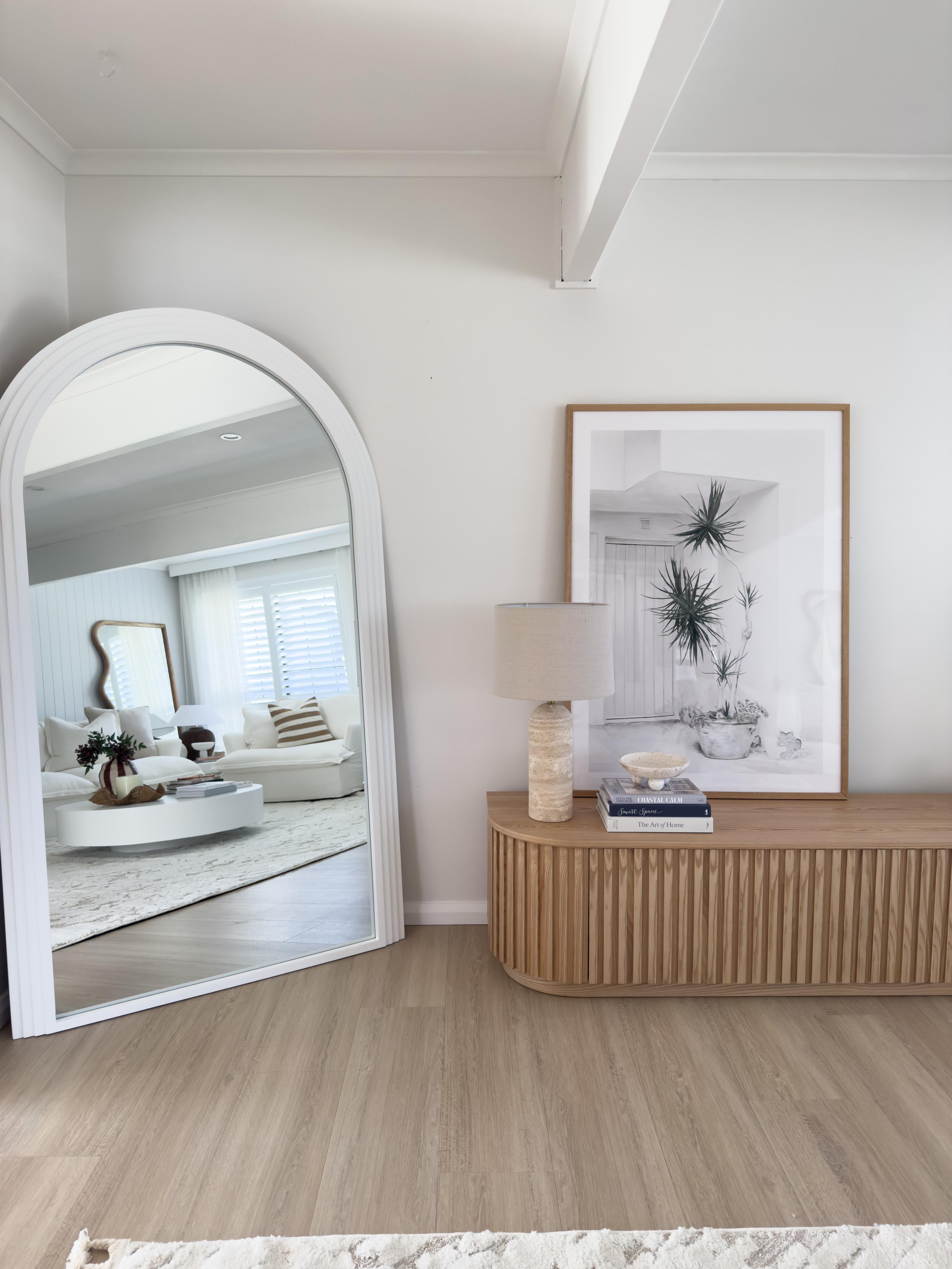 CIARA Large White Concrete Arch Mirror | Oversized Arched Wall Mirror