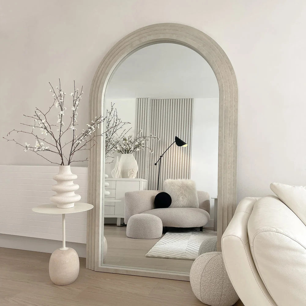 Caesar - Natural Wood Large Arch Mirror | Stepped Frame & Solid Wood Design