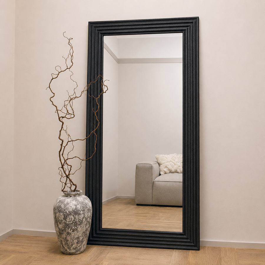LORA White Concrete Ribbed Wall Mirror