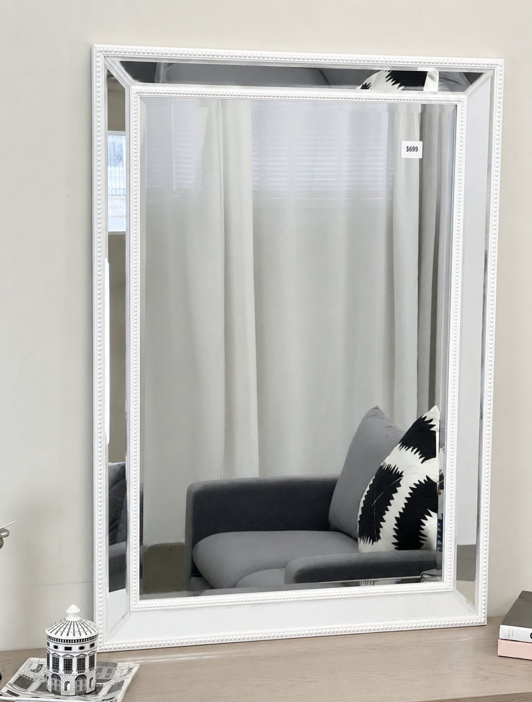 Sapphire Beaded Rectangle Large Mirror – Elegant Statement Wall Decor