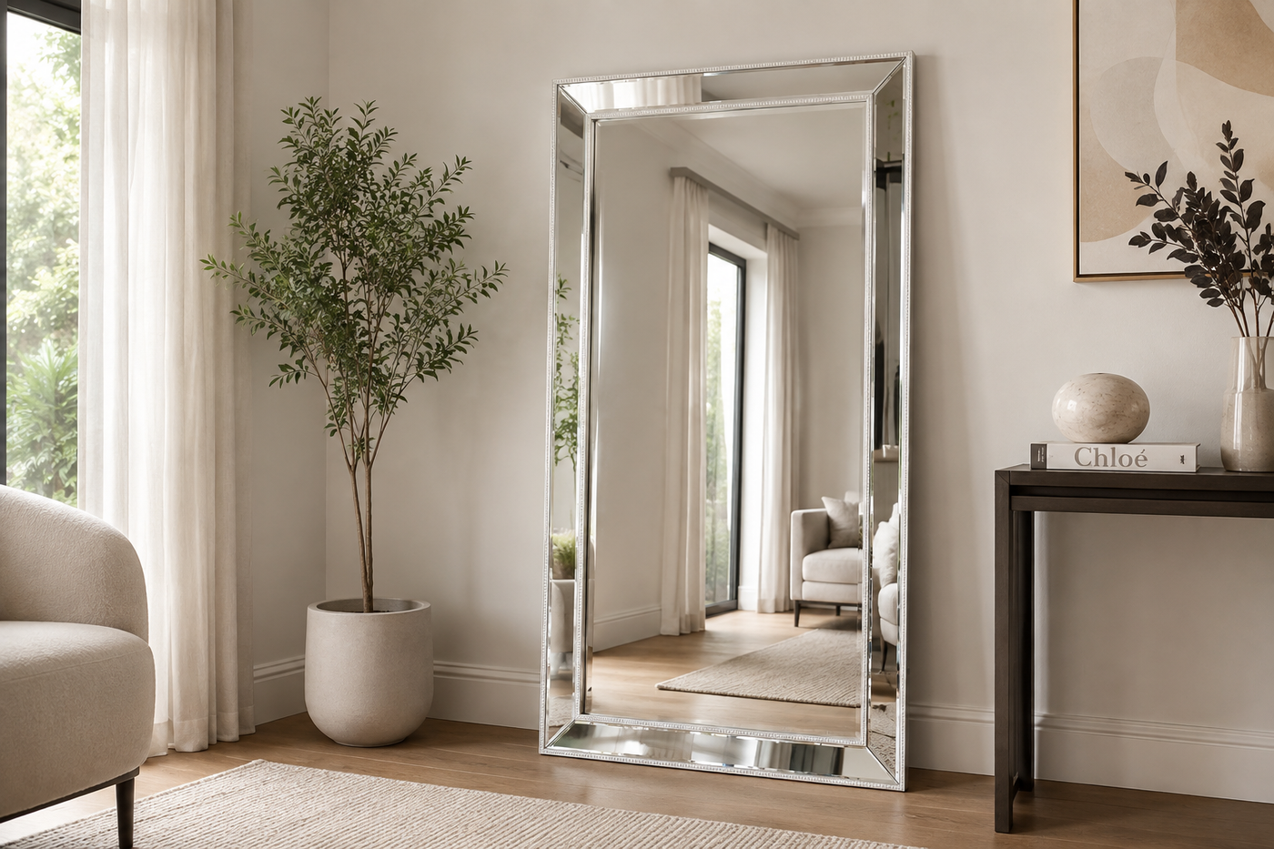 Sapphire Beaded Rectangle Large Mirror – Elegant Statement Wall Decor