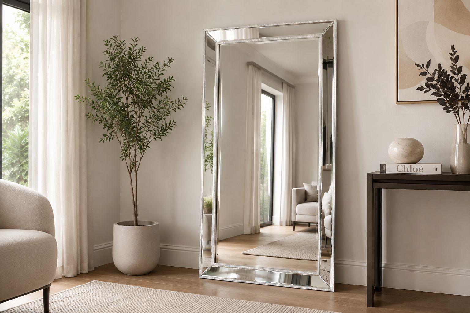 Sapphire Beaded Rectangle Large Mirror – Elegant Statement Wall Decor