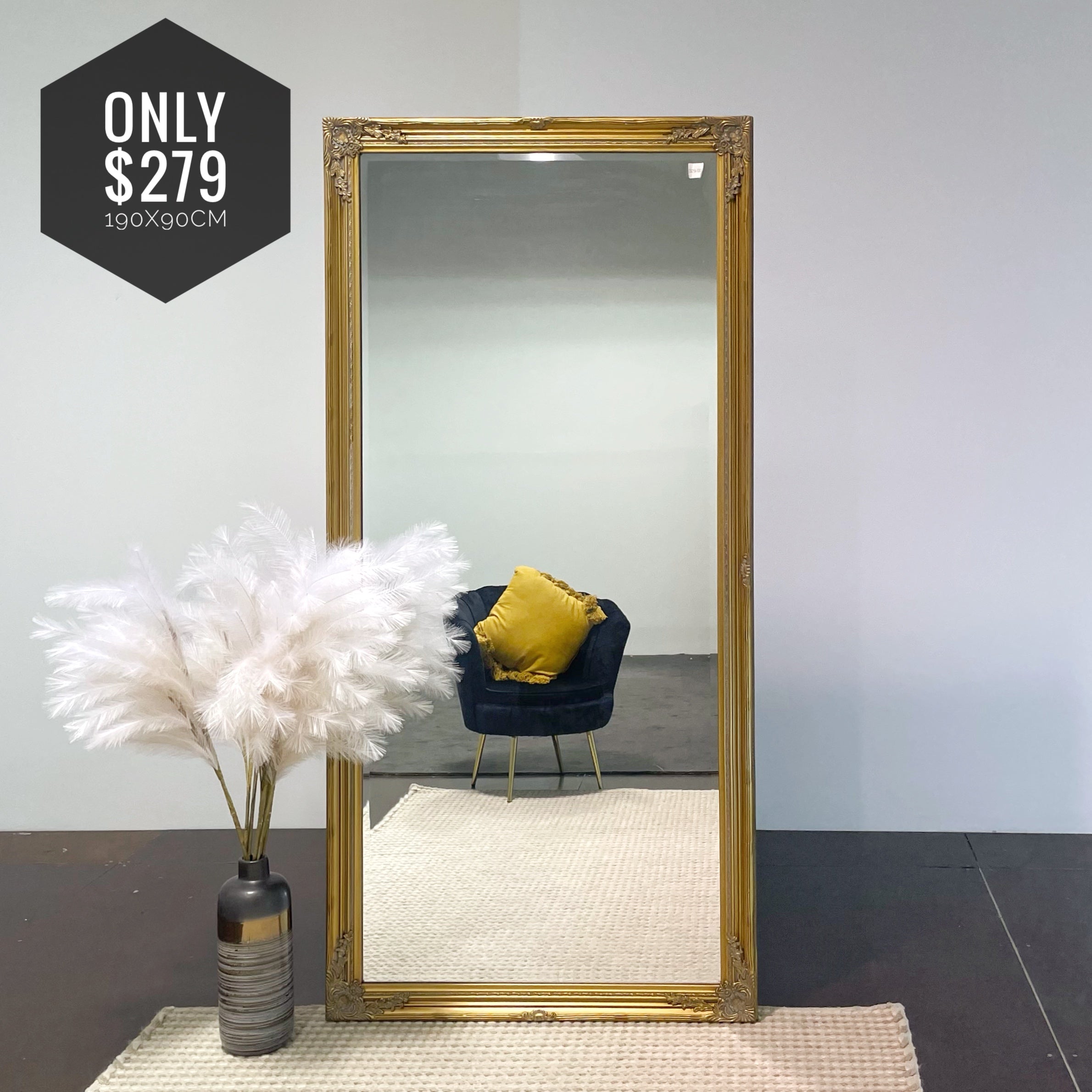Antique Vienna Baroque Ornate Mirror – Elegant Thin Design Wall Decor