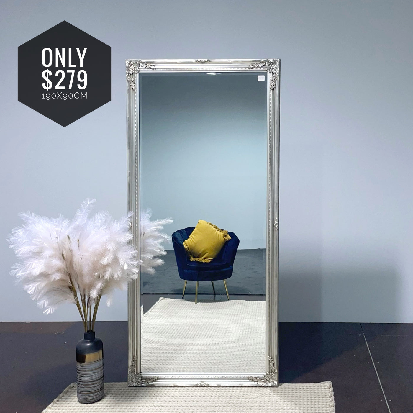 Antique Vienna Baroque Ornate Mirror – Elegant Thin Design Wall Decor