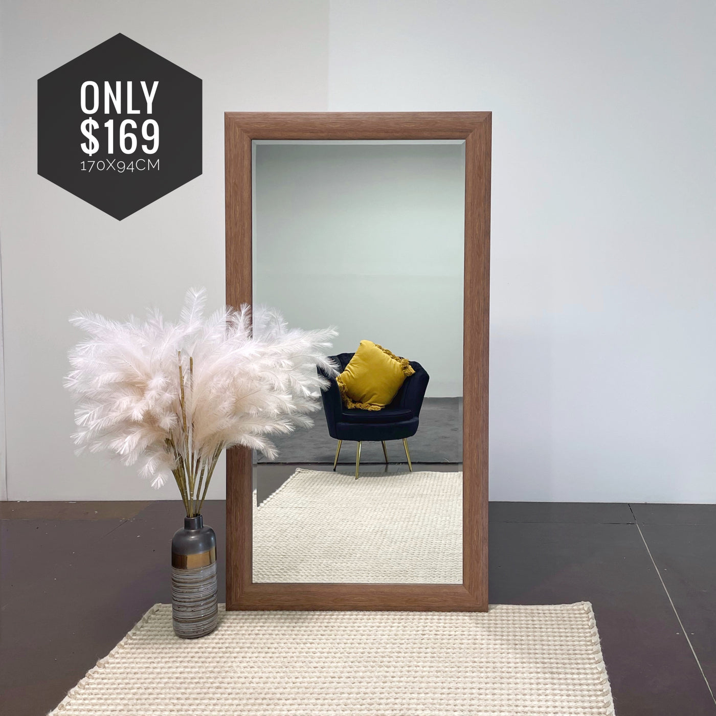 Faux Wood look Full length Entryway Mirror Art no.125