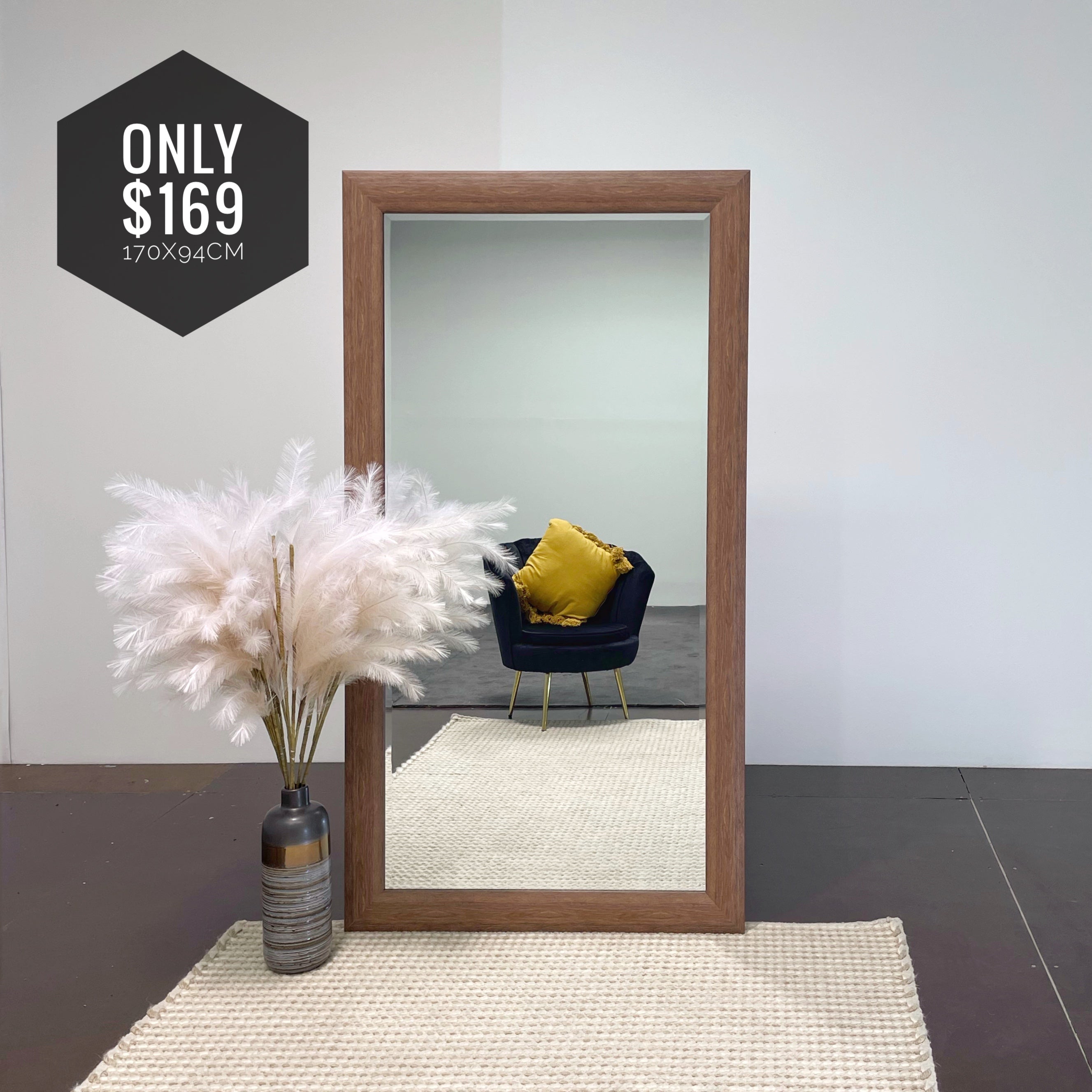 Faux Wood look Full length Entryway Mirror Art no.125