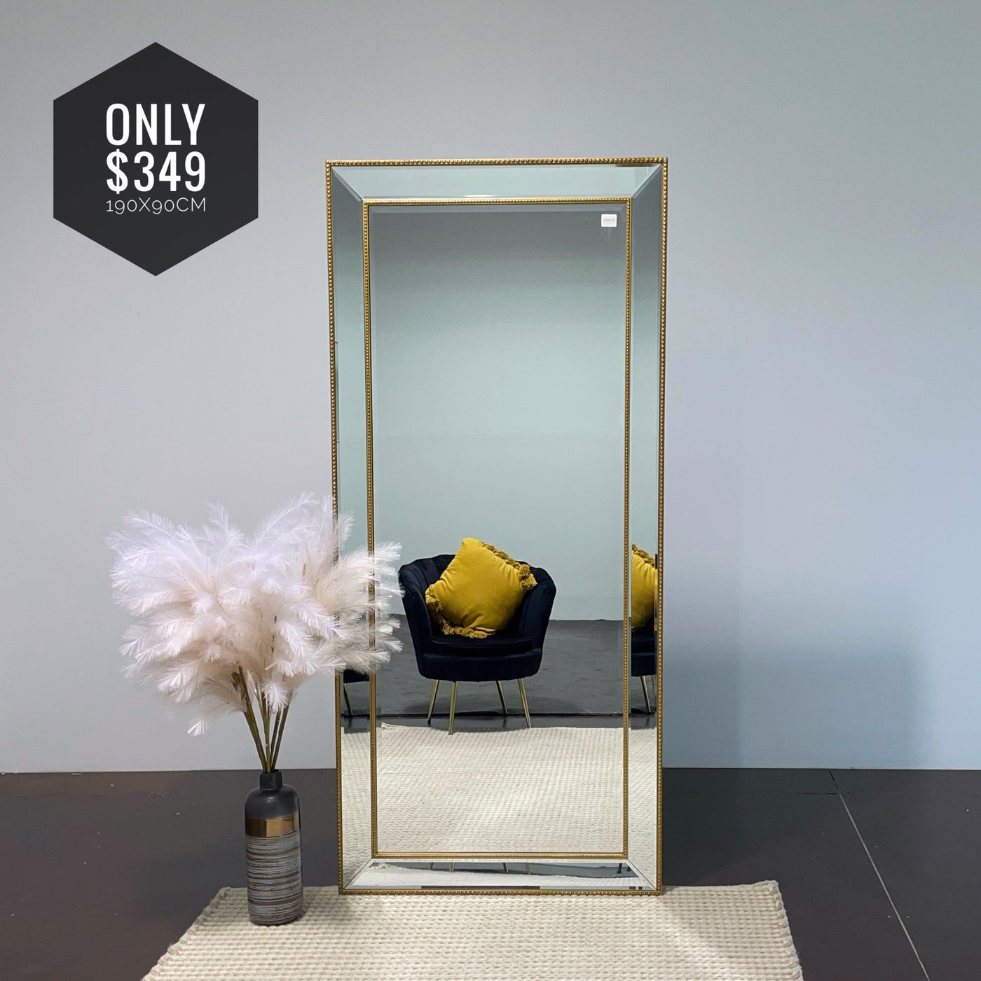 Sapphire Beaded Rectangle Large Mirror